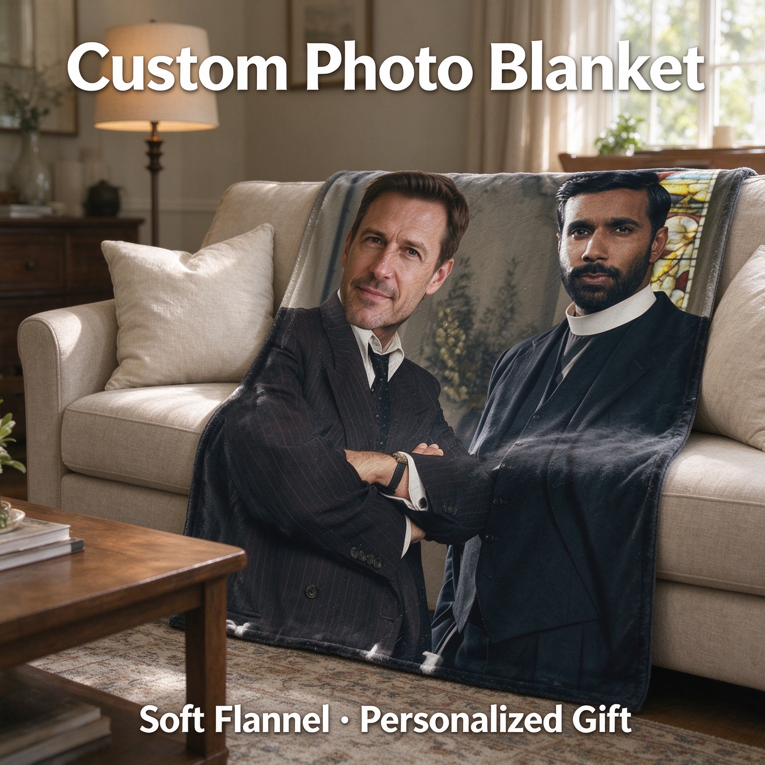 Custom Photo Flannel Blanket, Ultra Soft Personalized Portrait Throw Blanket, Ideal Keepsake Gift for Bed and Couch