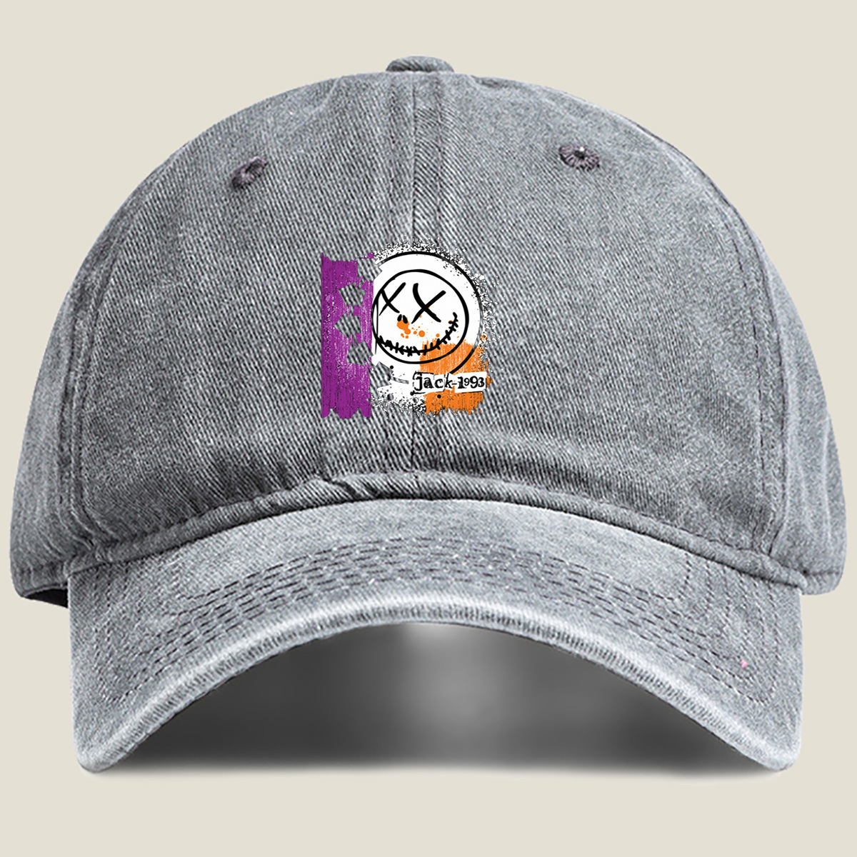 Jack-1993: The Pumpkin King's Grin - Washed Denim - Baseball Cap