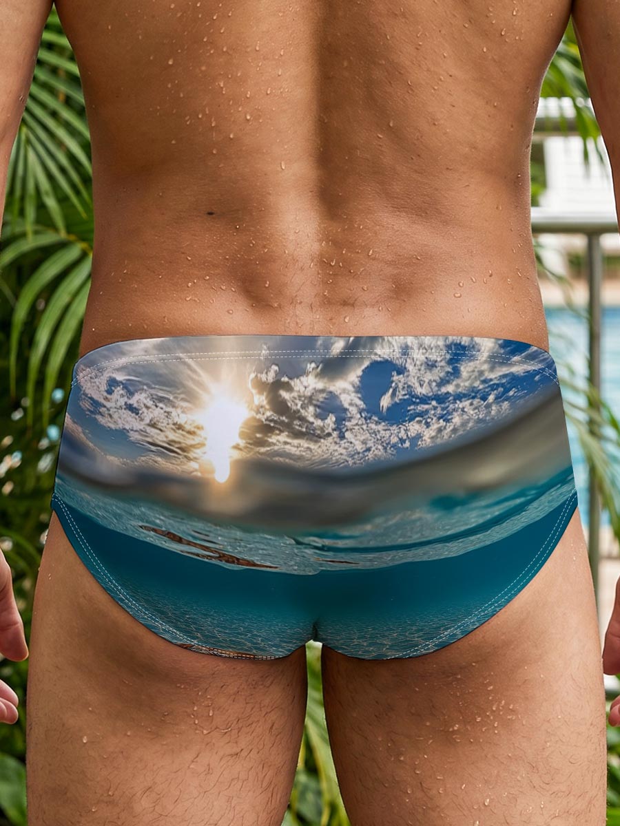 Sea Turtle Swimming in Clear Blue Waters Under Sunlight -  Men's swim trunks