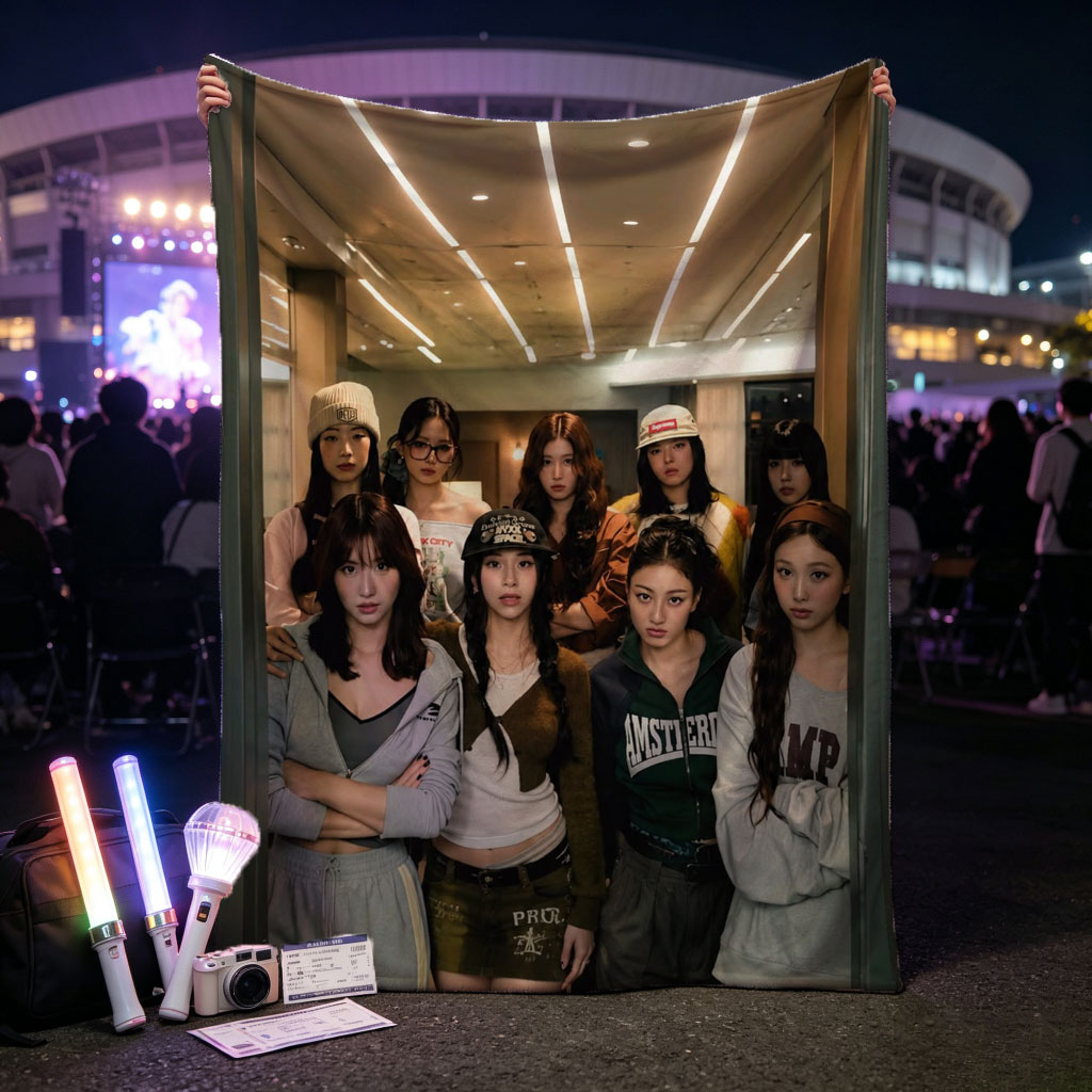 Kep1er Group Photo in Modern Indoor Setting with Casual Streetwear Fashion - Blankets