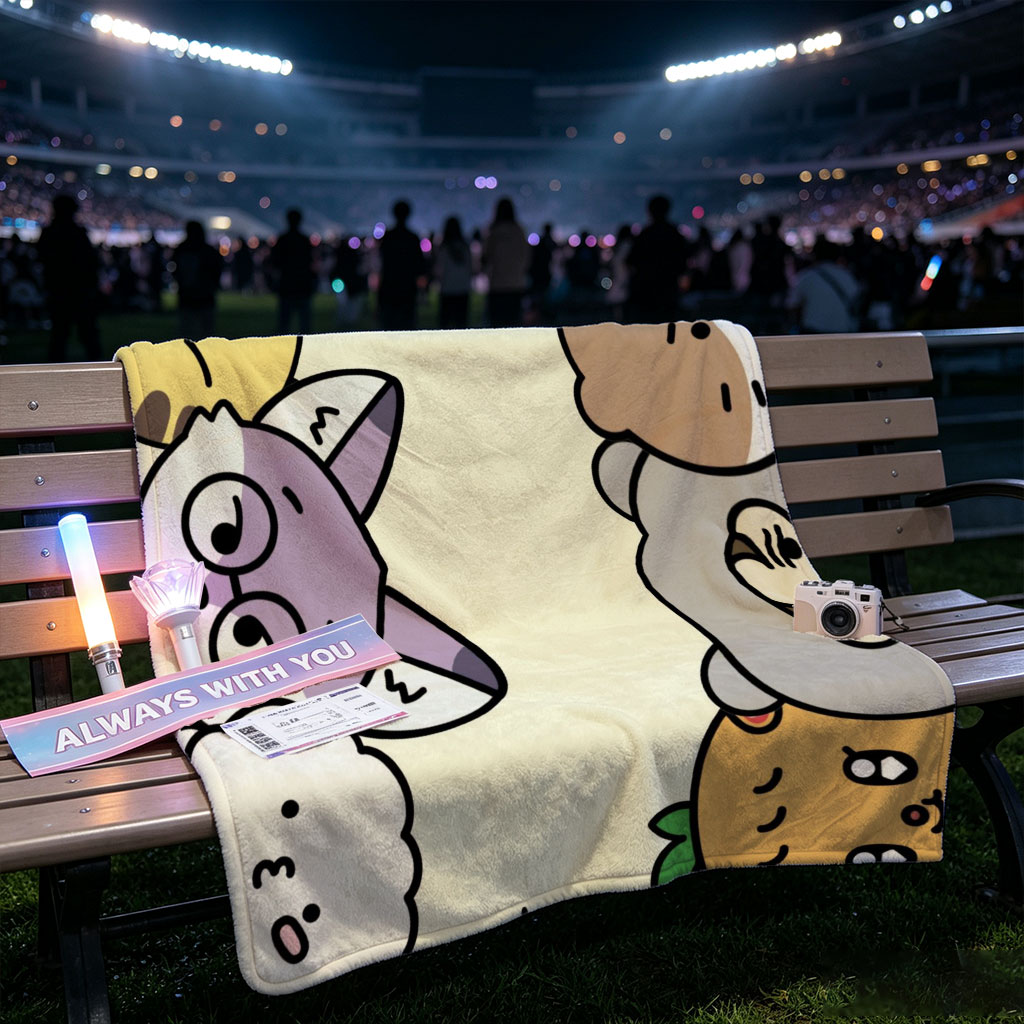 Cute Cartoon Characters in a Playful Pattern with Whimsical Expressions and Bright Colors - Blankets