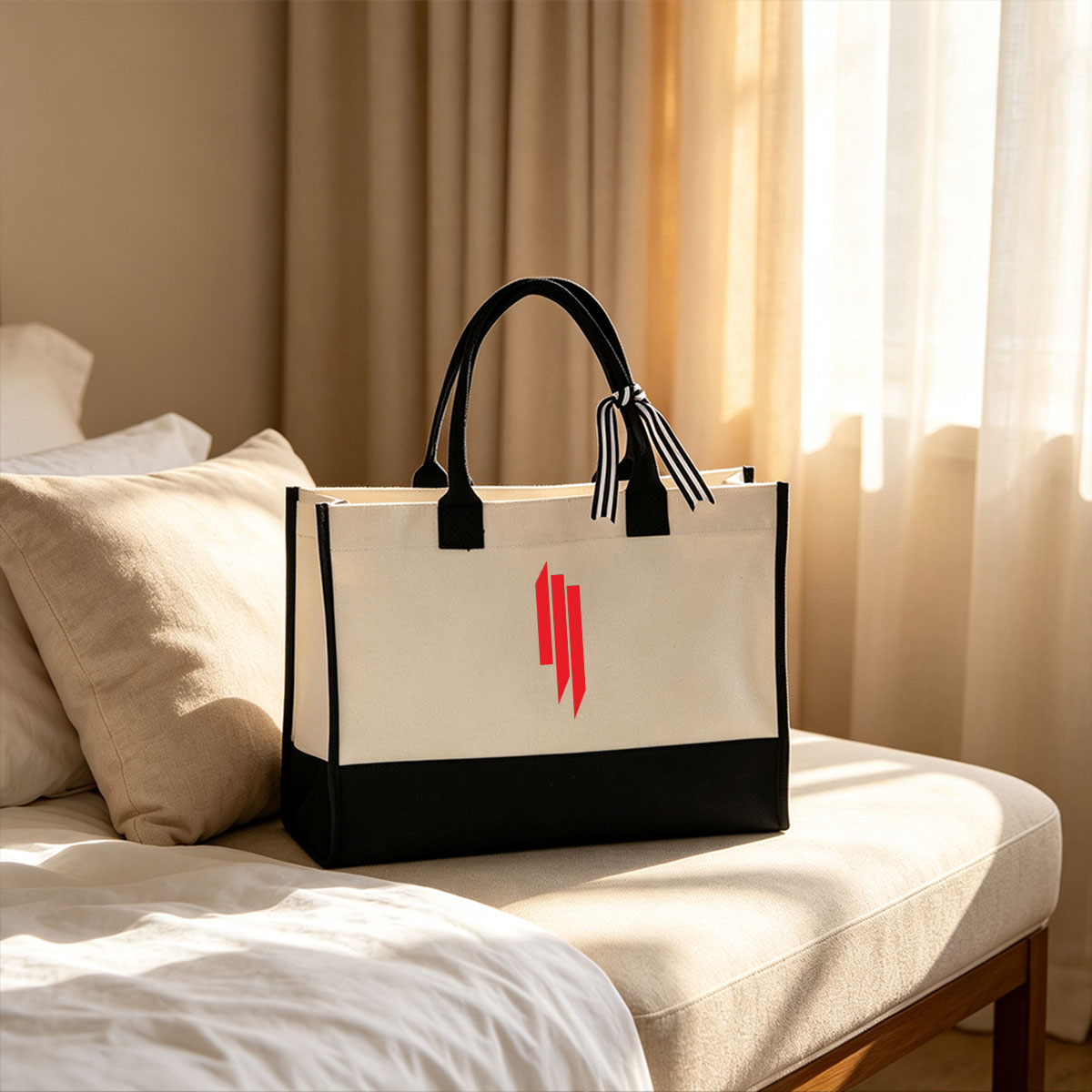 Red Abstract Geometric Logo Design - Canvas patchwork gift tote bag