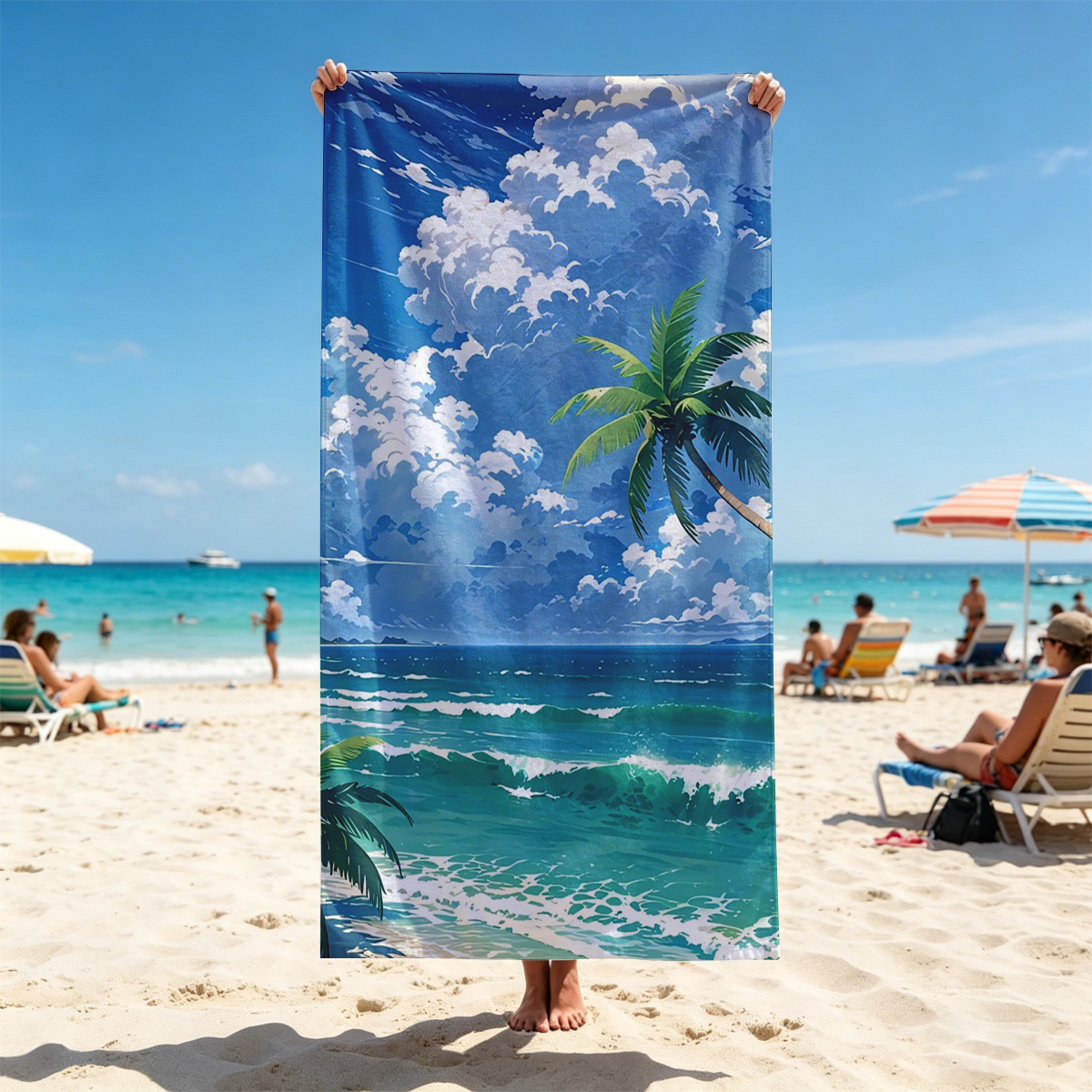 Tropical Beach with Palm Trees and Blue Sky - Beach towels