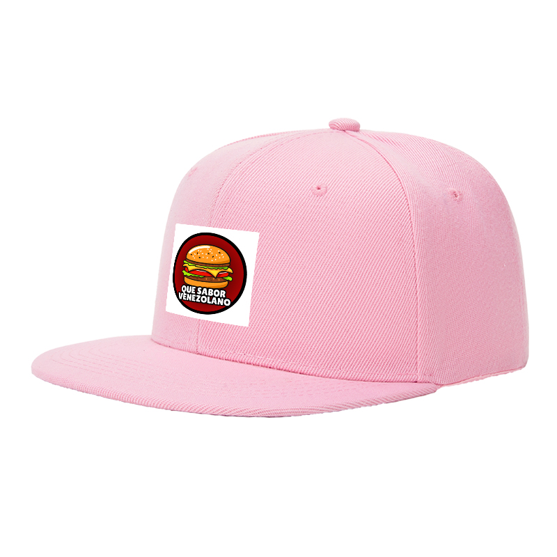 Flat Brim Baseball Cap Que Sabor Venezolano Burger Print Streetwear Underground Skate Style for Basketball Court Skate Park Urban Lifestyle Skaters Rappers Streetwear Enthusiasts