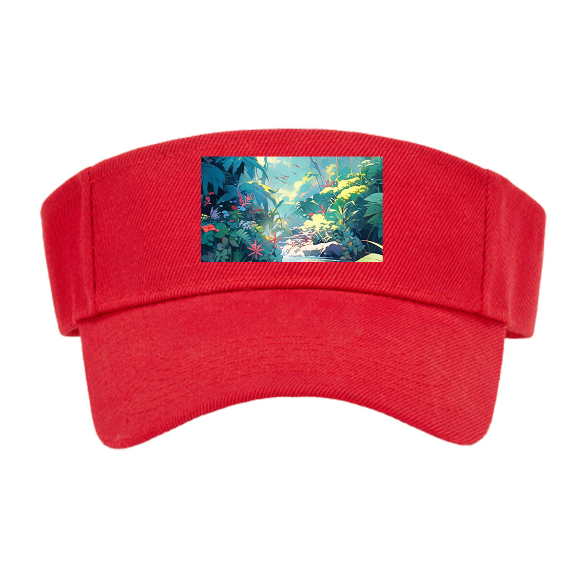 Lush Jungle Stream with Vibrant Flowers and Dappled Light -  Visor cap