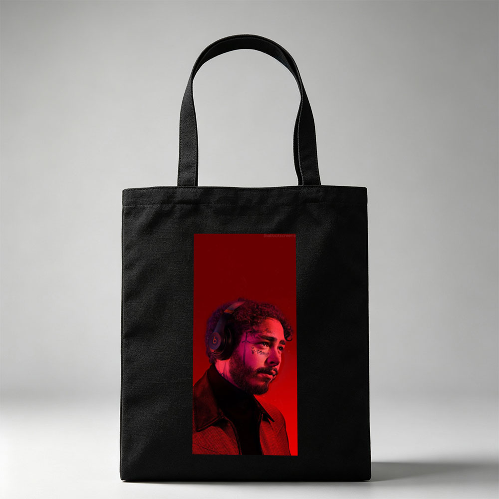 Post Malone Listening to Music with Headphones in Red Lighting - Canvas tote bags