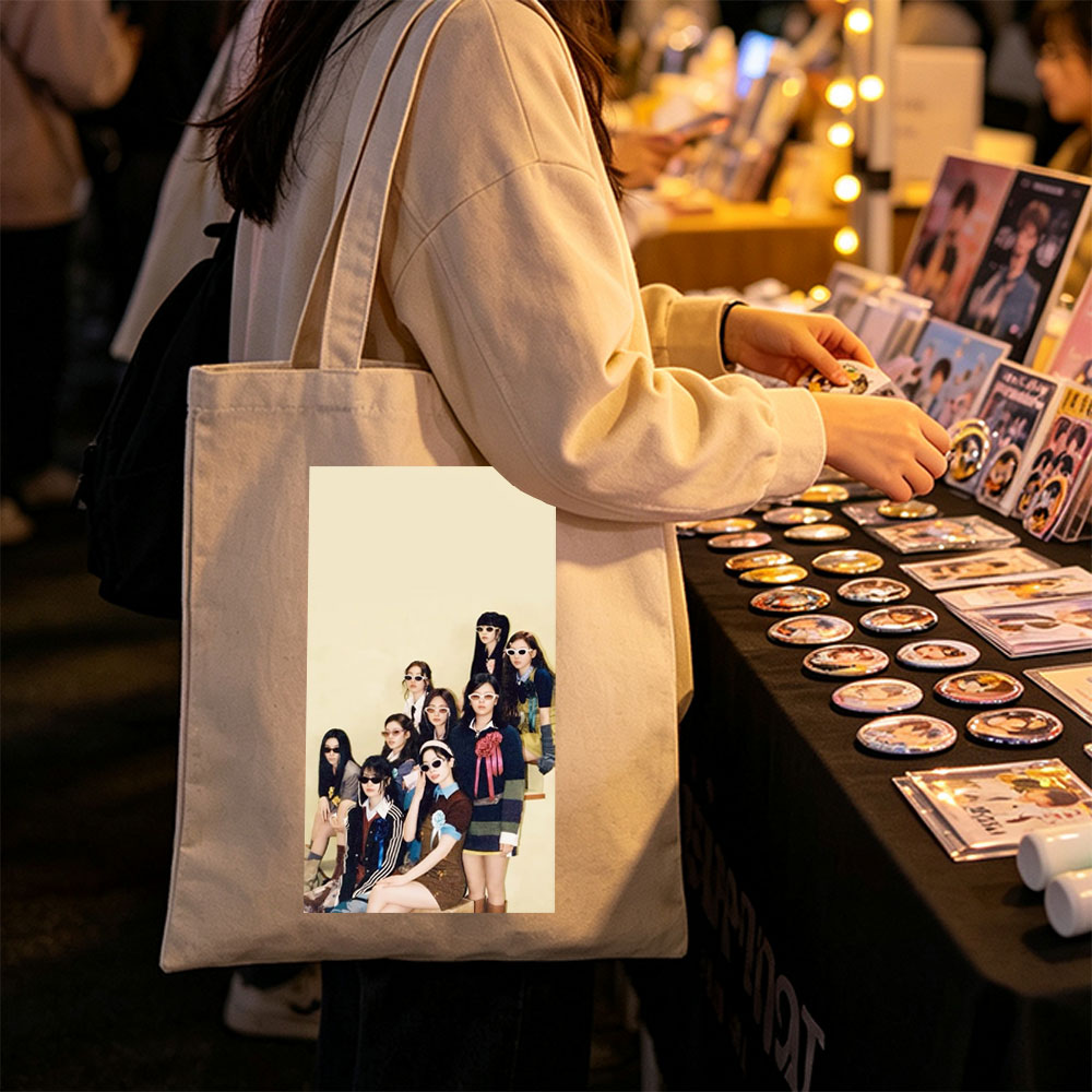NewJeans Group Photo in Stylish Vintage Outfits with Sunglasses and Floral Accents - Canvas tote bags