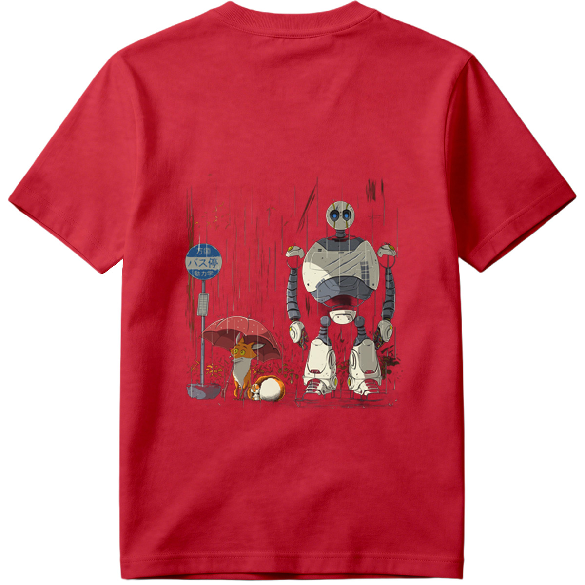 Fox and Robot Wait in the Rain - Tee