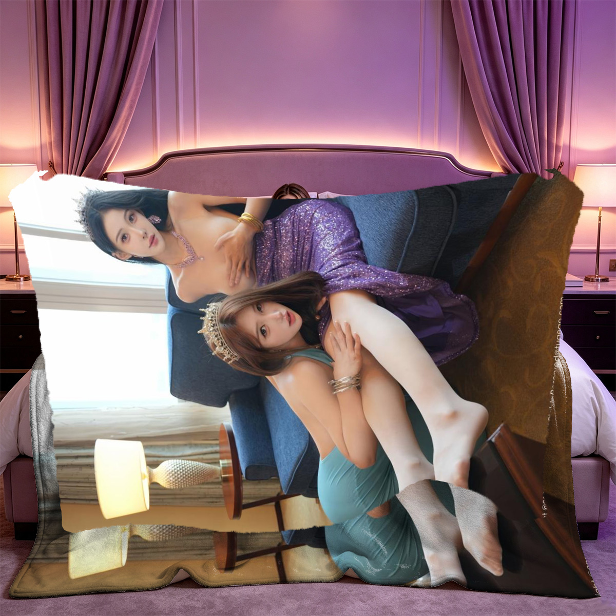 Lindsay Lohan in a lime green micro bikini on stairs. - Blanket