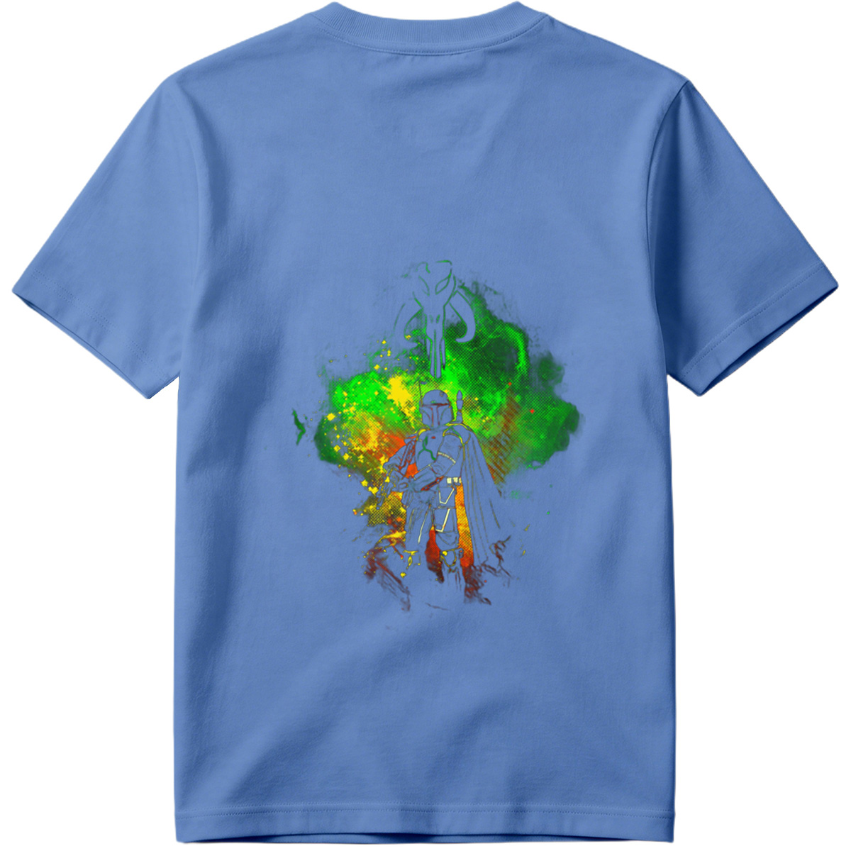Mandalorian Warrior with Boba Fett Helmet and Green Energy Background - Tee