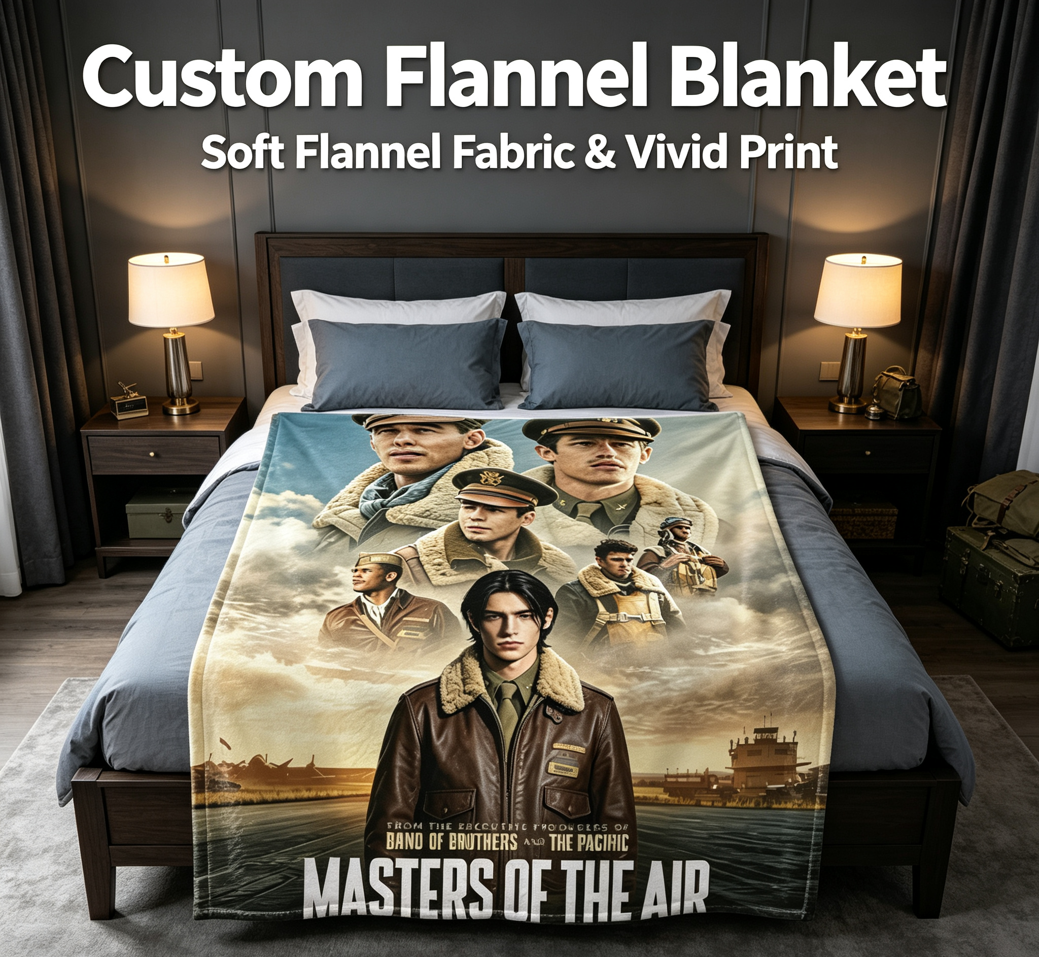 Custom Face Blanket Masters of the Air Movie Characters Flannel Blanket for Home Decor and Cozy Nights Perfect Gift or Giveaway Item