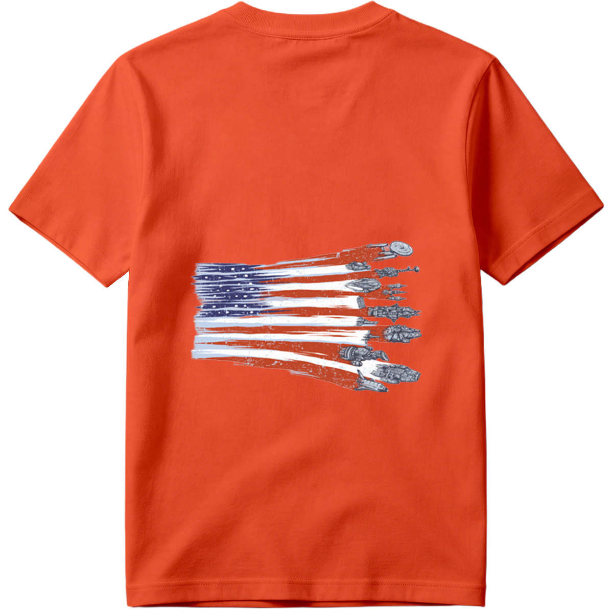 Star Trek and Star Wars Spaceships with American Flag Design - Tee
