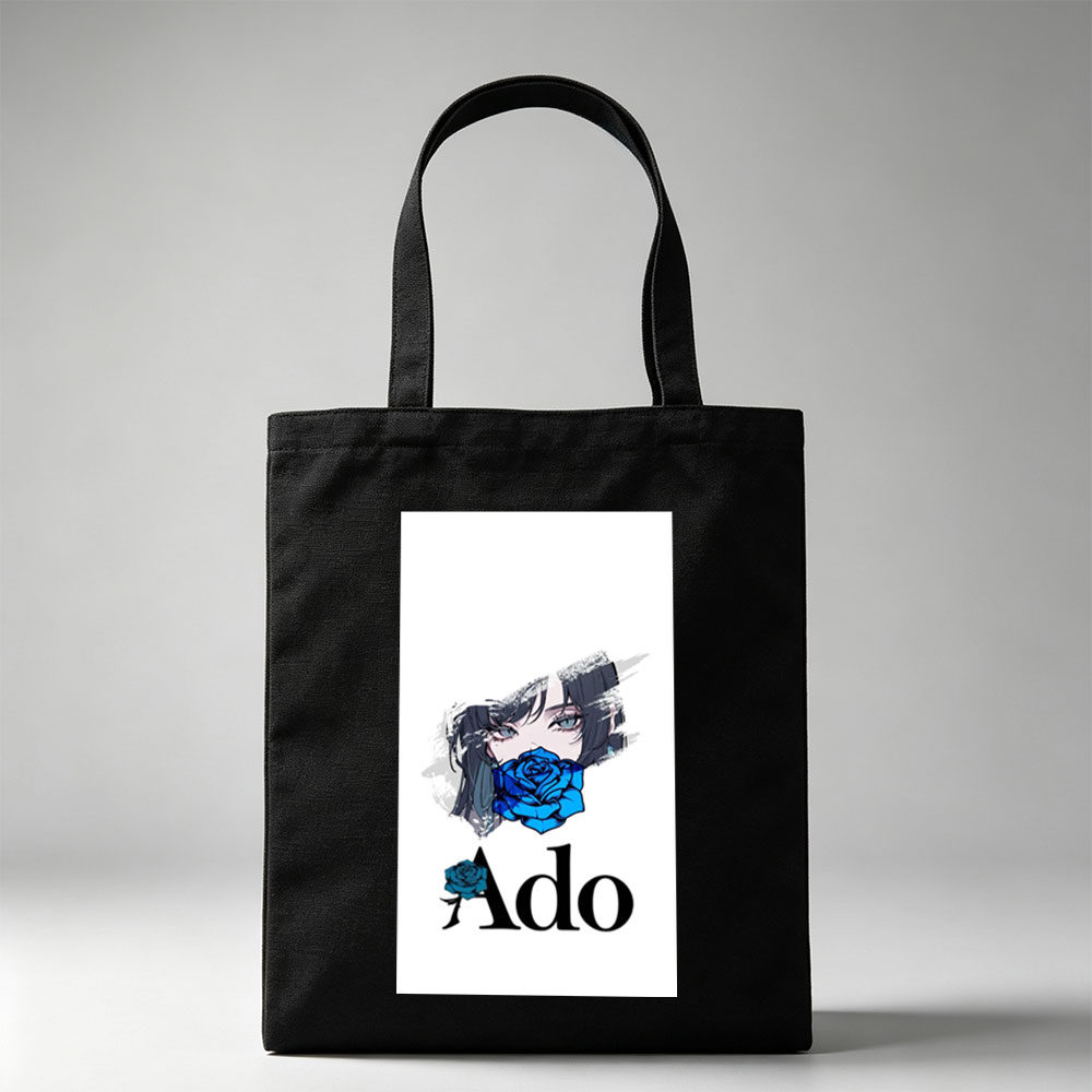 Ado in a Dramatic Portrait with Blue Rose Covering Her Mouth - Canvas tote bags