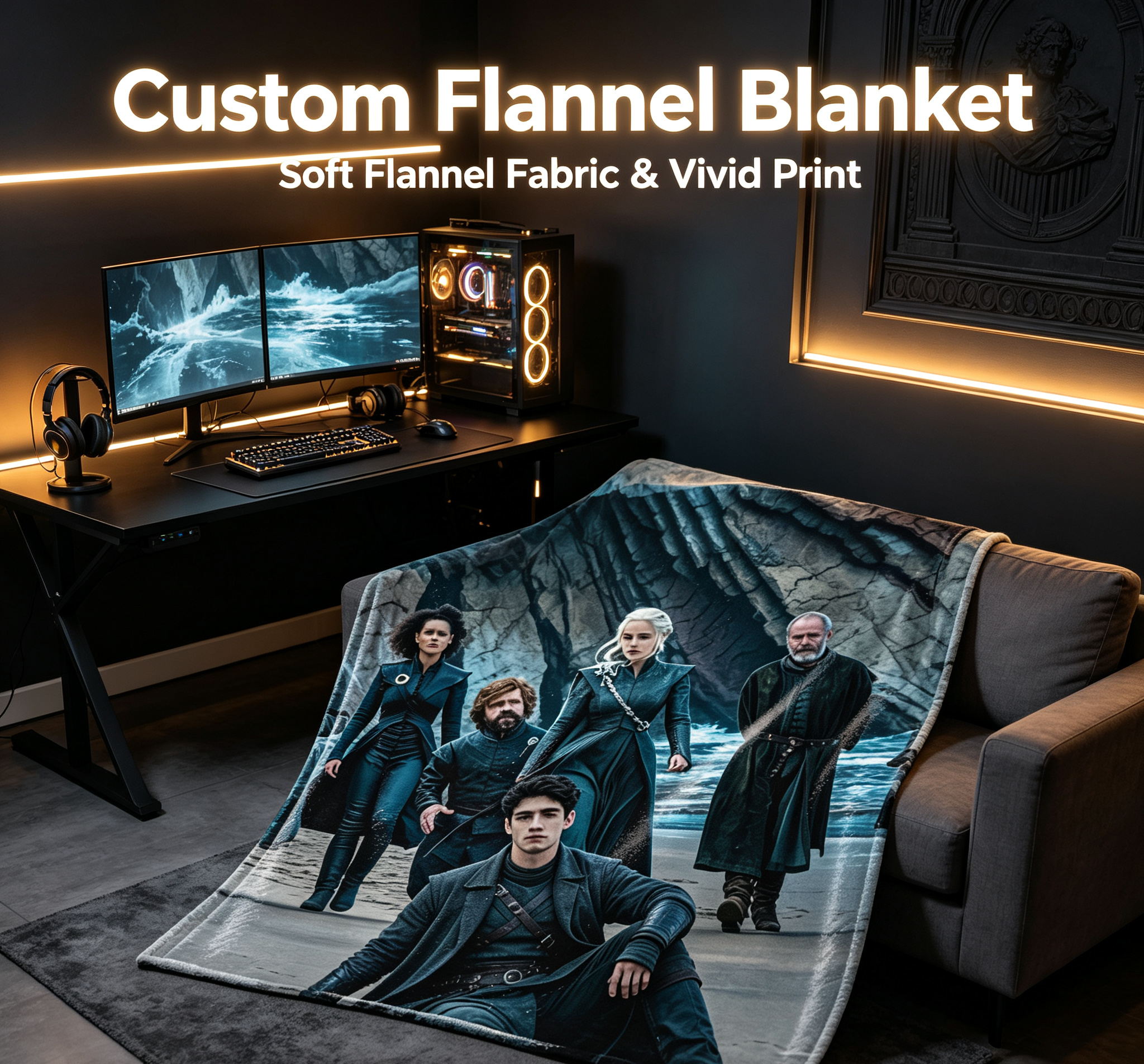 Custom Face Blanket Game of Thrones Characters Flannel Blanket Cozy Living Room or Bedroom Gift for Fans and Collectors