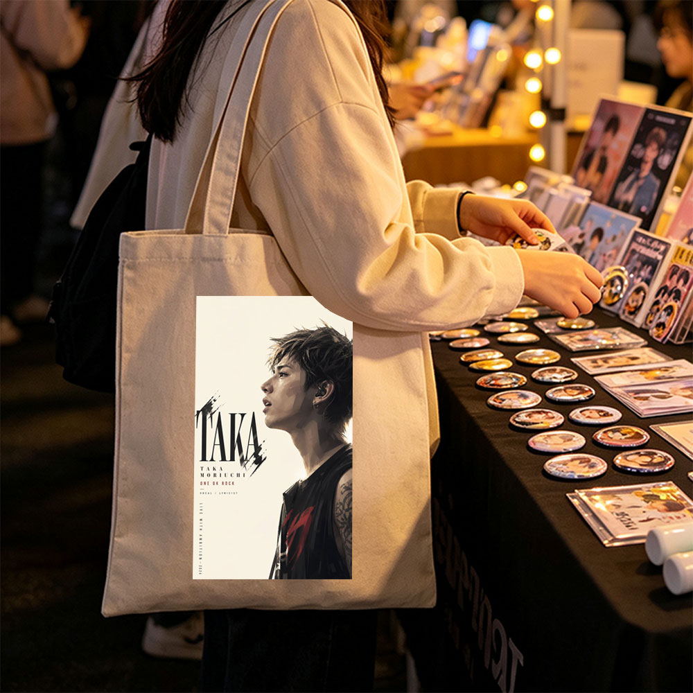 Taka Moriuchi Live Performance Portrait in Black Sleeveless Top with Tattoo and Earpiece - Canvas tote bags