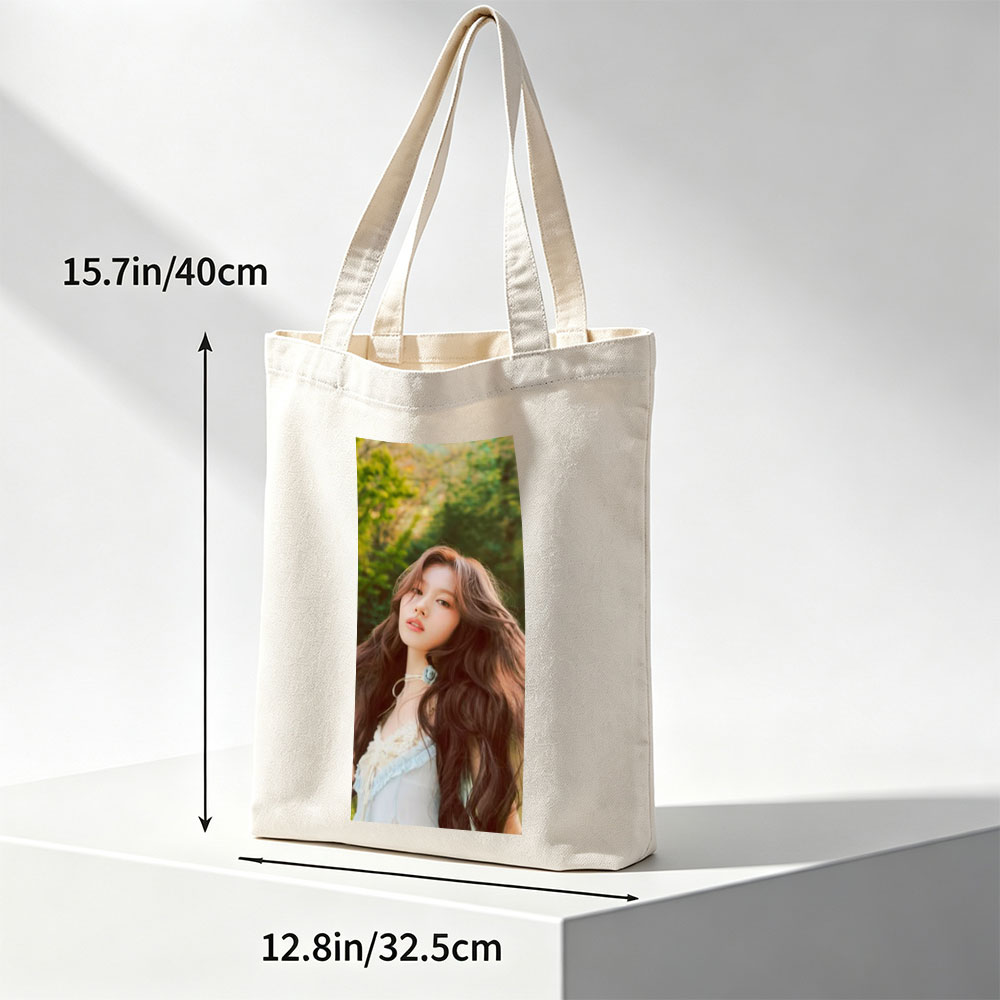 KARINA of Aespa in a Serene Forest Setting Wearing a Delicate White Outfit with Flowing Hair - Canvas tote bags