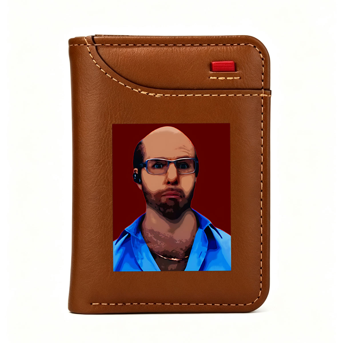Bald Man with Glasses and Blue Shirt - Vertical Style Wallet
