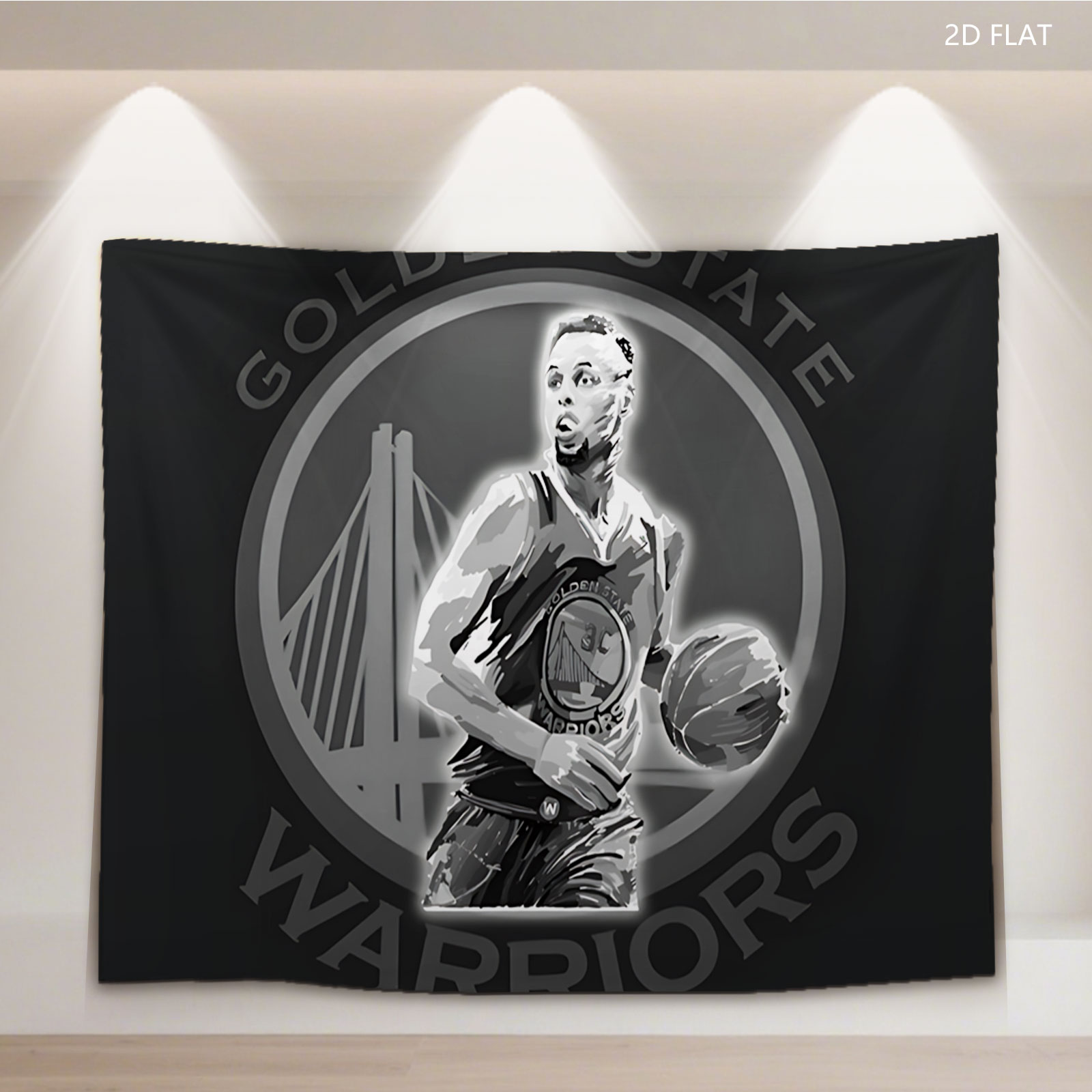 Stephen Curry in Golden State Warriors Uniform with Basketball - Tapestry