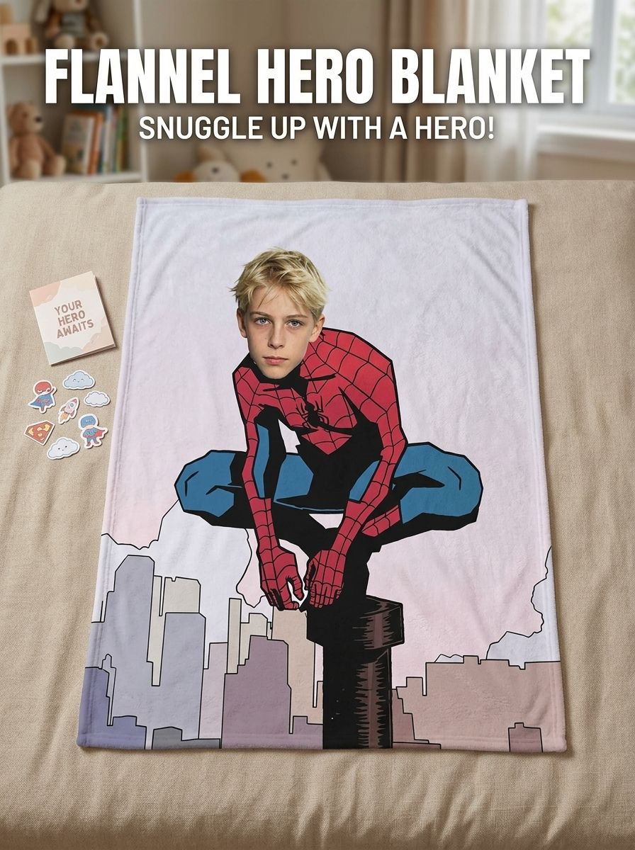 Custom Photo Face Superhero Flannel Blanket, Personalized Soft Fleece Throw for Kids and Adults, Cozy Bed Couch Gift