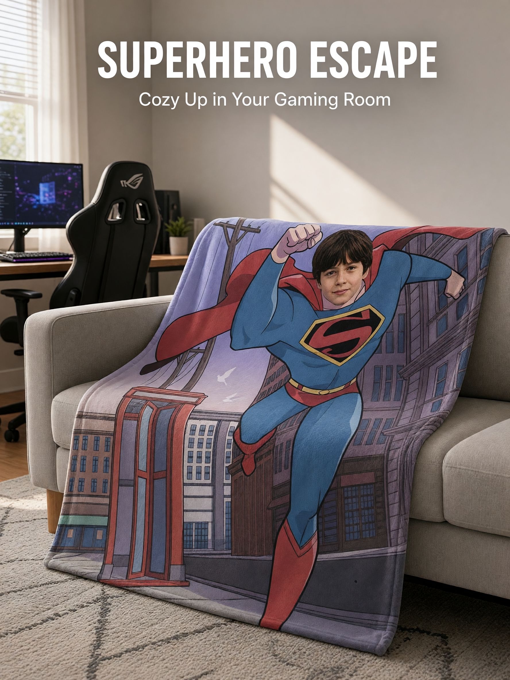 Custom Face Superhero Blanket Personalized Comic Book Flannel Fleece Throw for Kids Adults Cozy Keepsake Gift