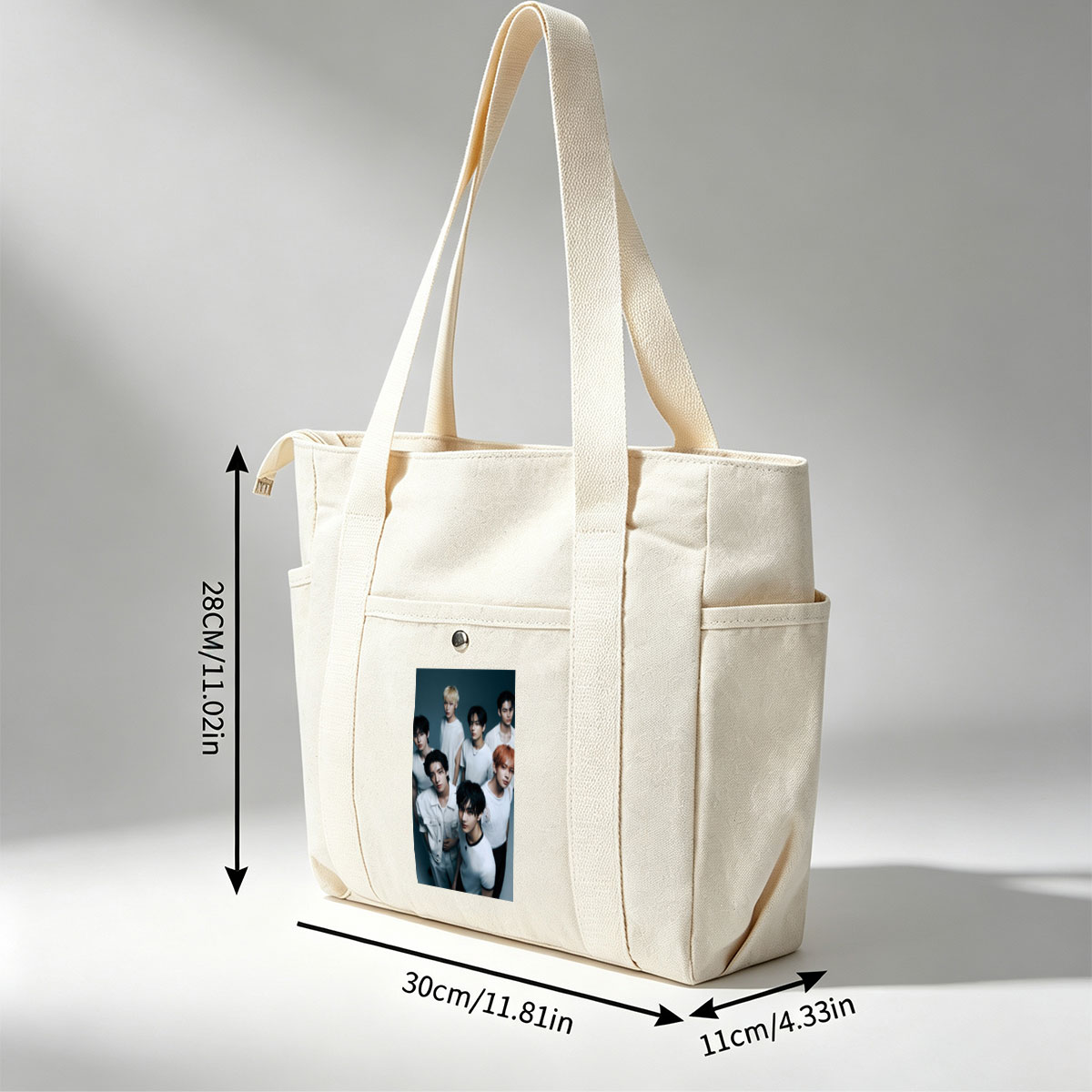 ENHYPEN Group Photo - Seven Members in White Outfits Posed Against Dark Background - Multi-pocket bags