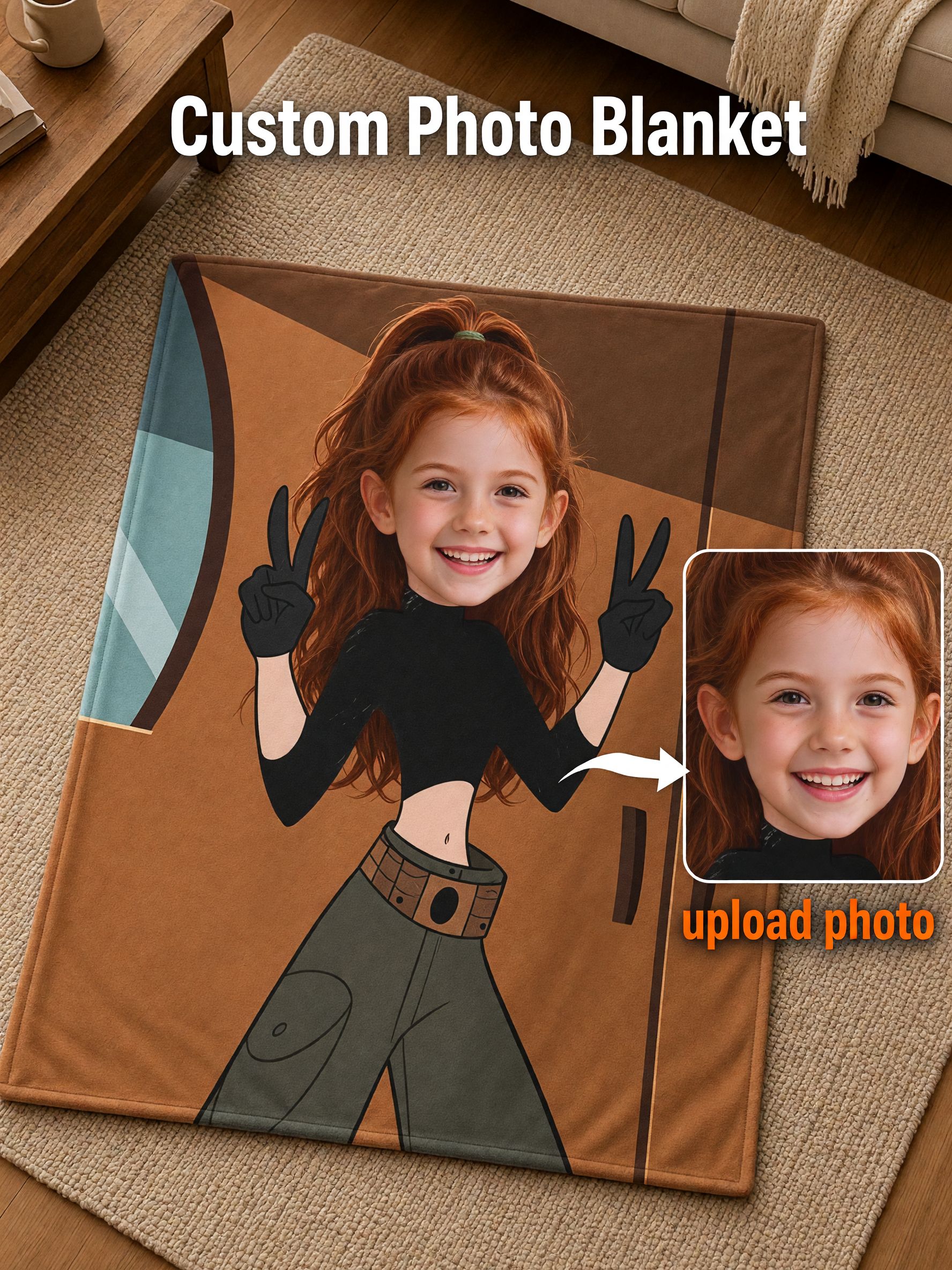 Custom Face Blanket Photo Cartoon Character Flannel Throw, Ultra Soft Skin-Friendly Fleece, Ideal Personalized Gift