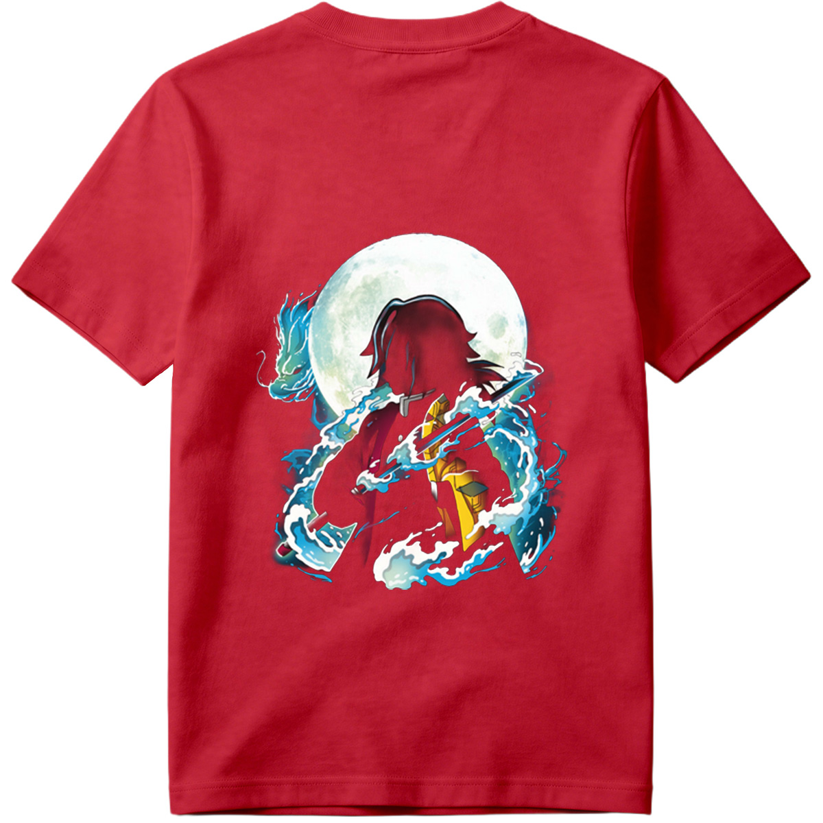 Demon Slayer Tanjiro Kamado Water Breathing Moon Background - Tee