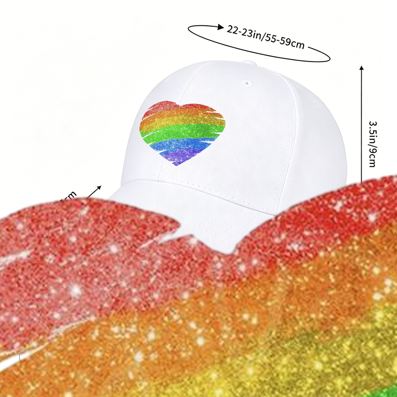 Unisex Classic Baseball Cap with Rainbow Glitter Heart Print - Perfect for Pride Events, Outdoor Activities, and Everyday Wear - Ideal for Adults Seeking Bold Fashion Statement and LGBTQ+ Support