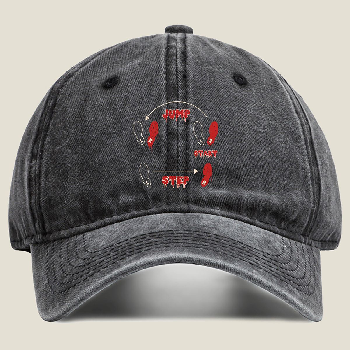 Jump Step Start: Footprint Dance Move Guide - Washed Denim - Baseball Cap