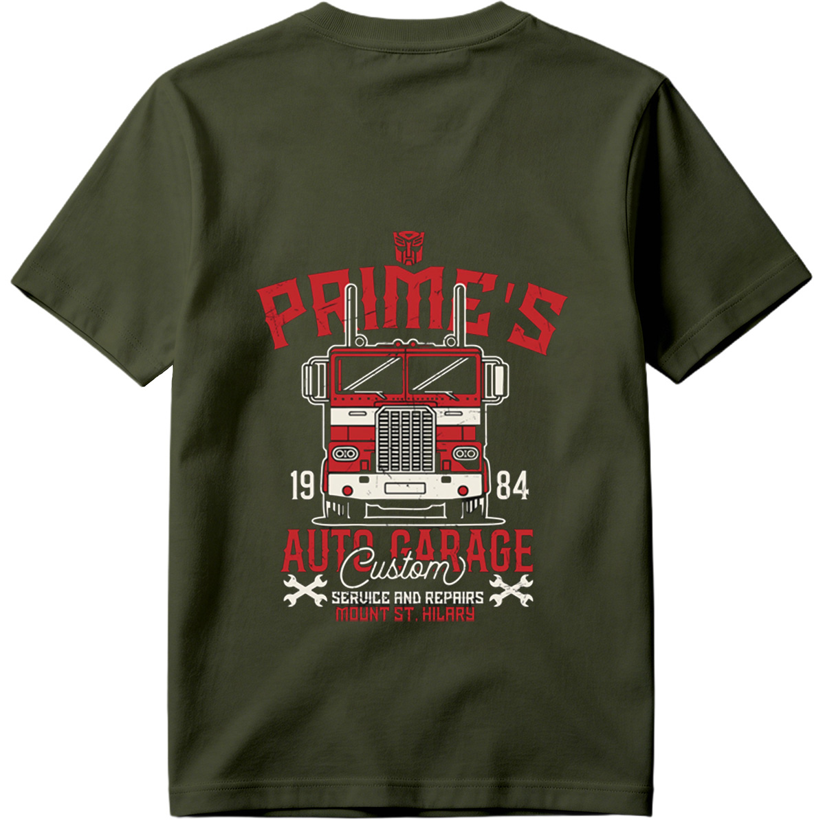 Transformers Optimus Prime Auto Garage T-Shirt Design - Tee