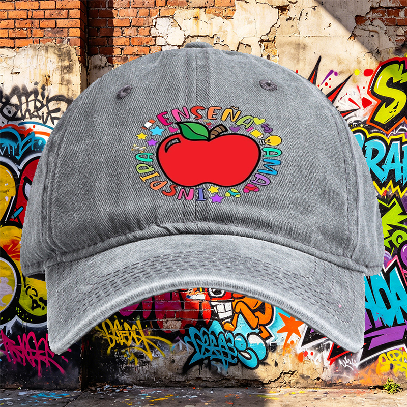 Unisex Classic Washed Cap with Colorful Apple & 