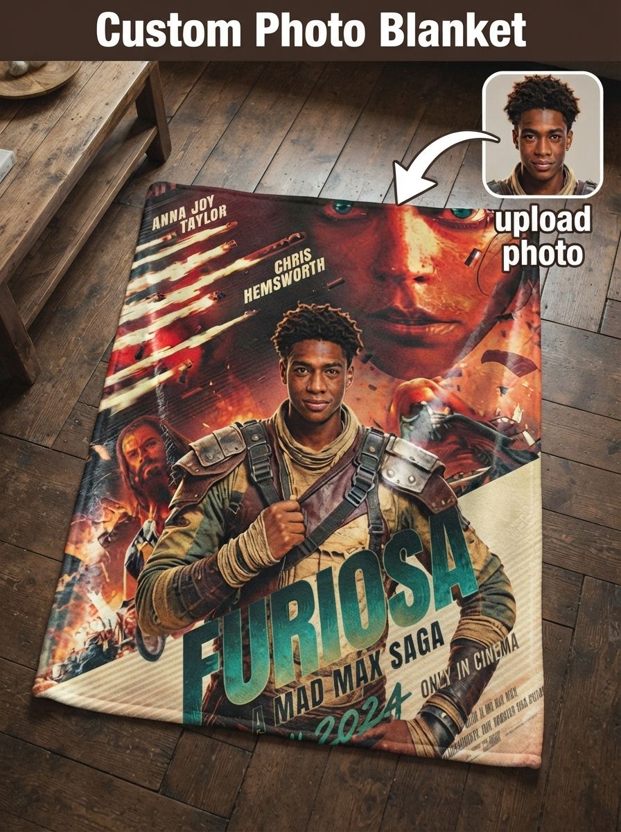 Custom Photo Face Blanket Personalized Action Movie Poster Soft Flannel Fleece Throw Cozy Keepsake Gift for Bed and