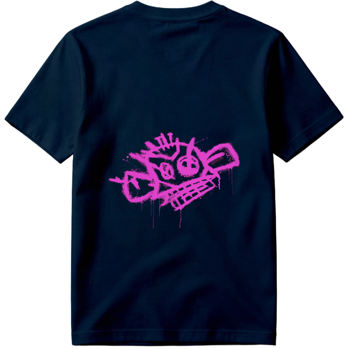 Graffiti-style pink skull with crown and crossbones on black background - Tee