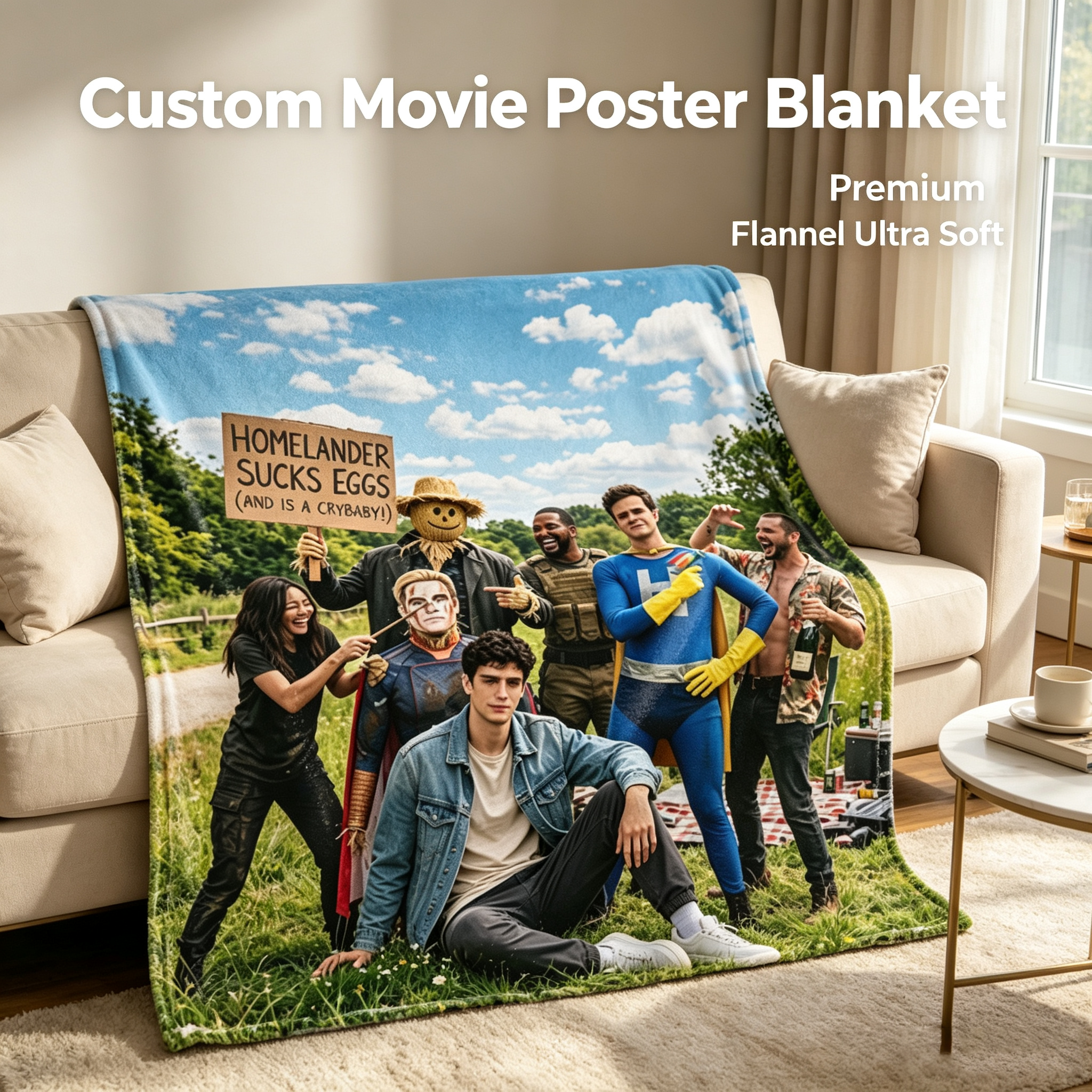 Custom Face Blanket The Boys TV Show Characters Flannel Blanket Perfect for Fans and Cosplay Enthusiasts Ideal Gift or Giveaway Item