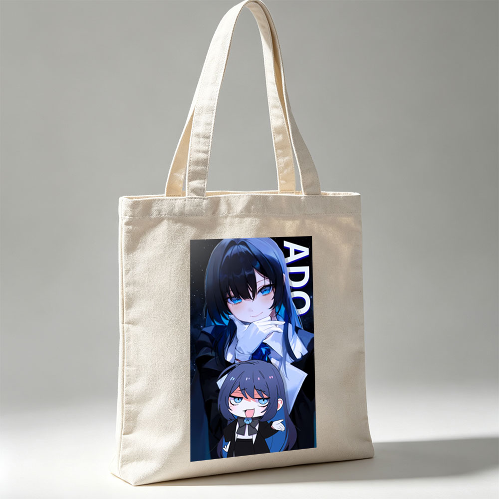 ADO - Anime Character Portrait with Chibi Version in Cosmic Background - Canvas tote bags
