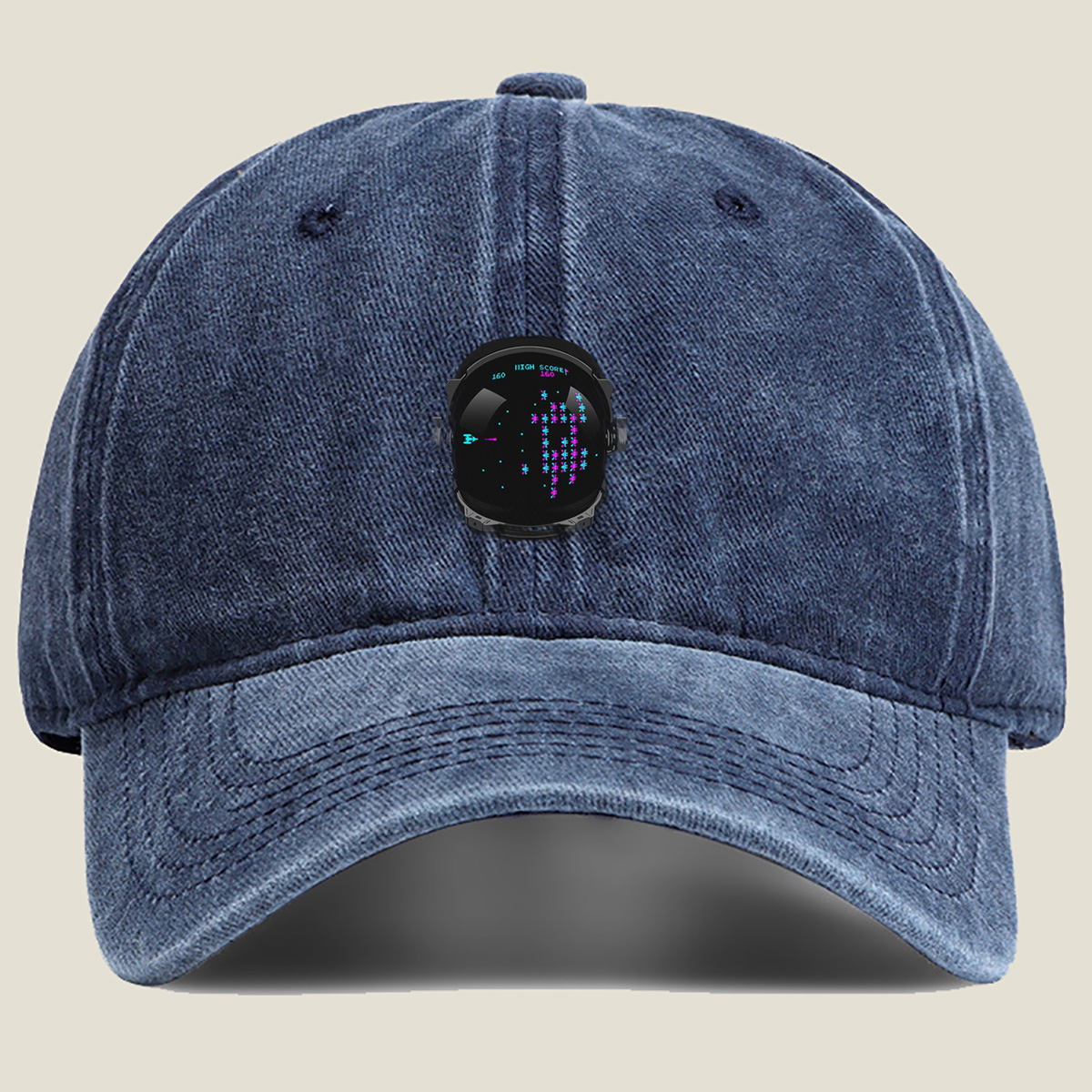 Space Invaders Astronaut - Washed Denim - Baseball Cap