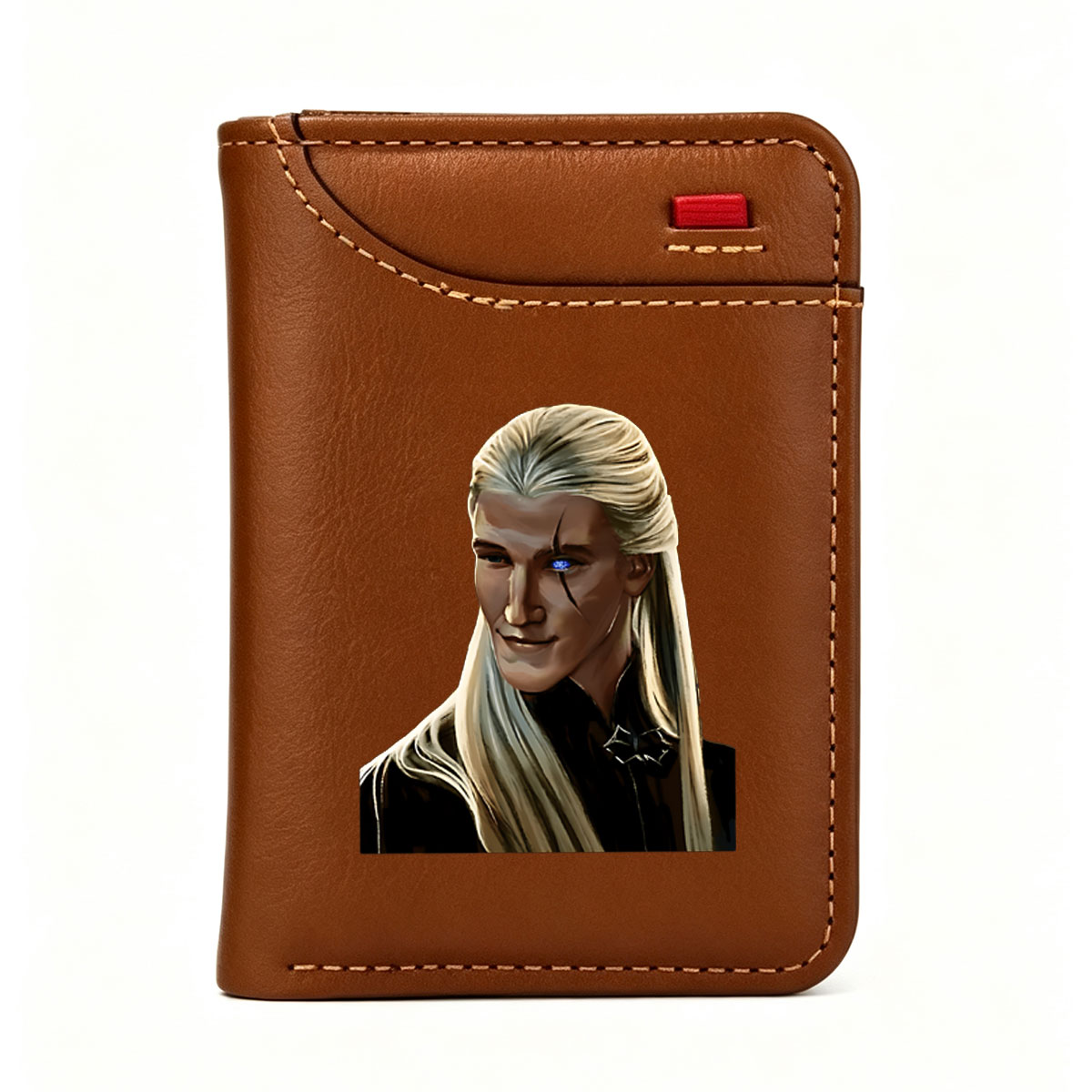 Elven Warrior with Glowing Blue Eye and Long Blonde Hair - Vertical Style Wallet