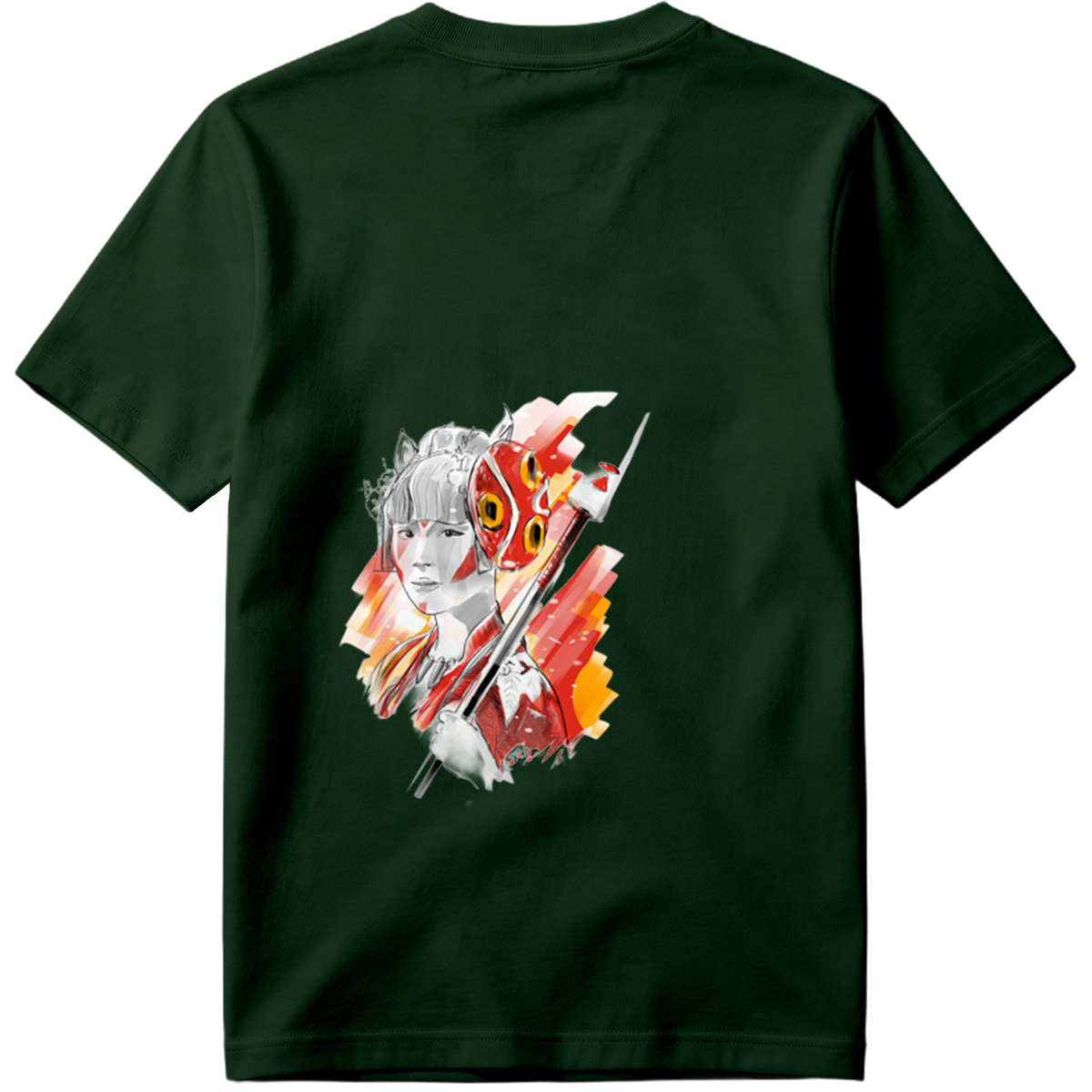 Samurai Girl with Red Mask and Spear - Tee