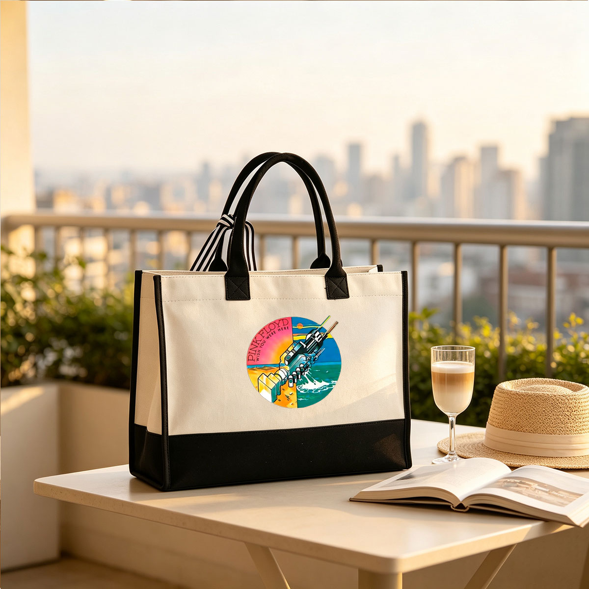 Pink Floyd Wish You Were Here Album Cover Art - Canvas patchwork gift tote bag