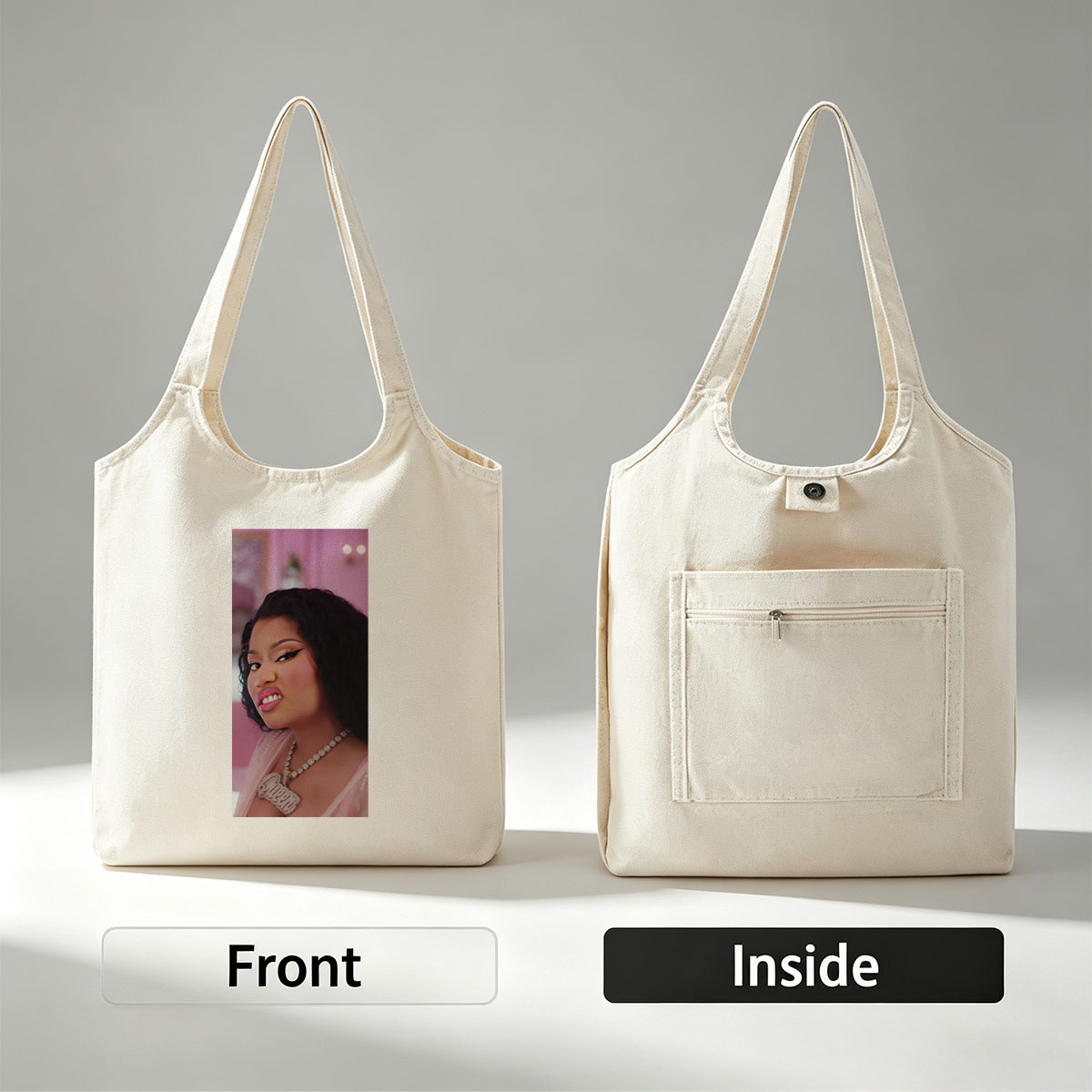 Cardi B in a Glamorous Pink Scene with Sparkling Jewelry and Bold Makeup - Canvas shoulder bags/