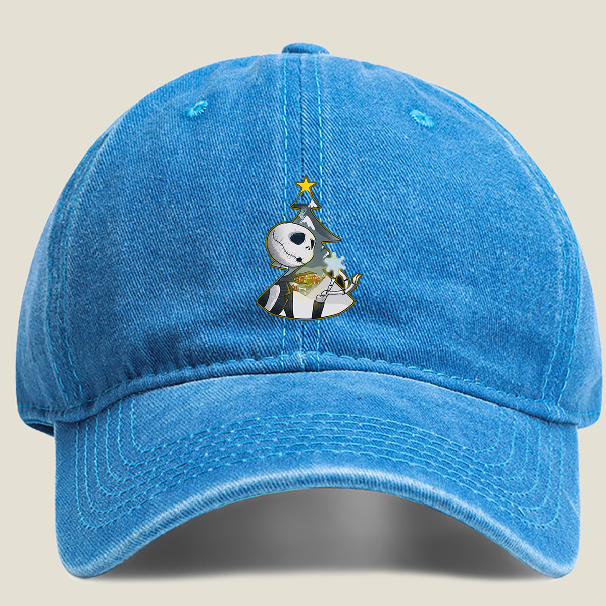 Jack Skellington Christmas Tree - Washed Denim - Baseball Cap