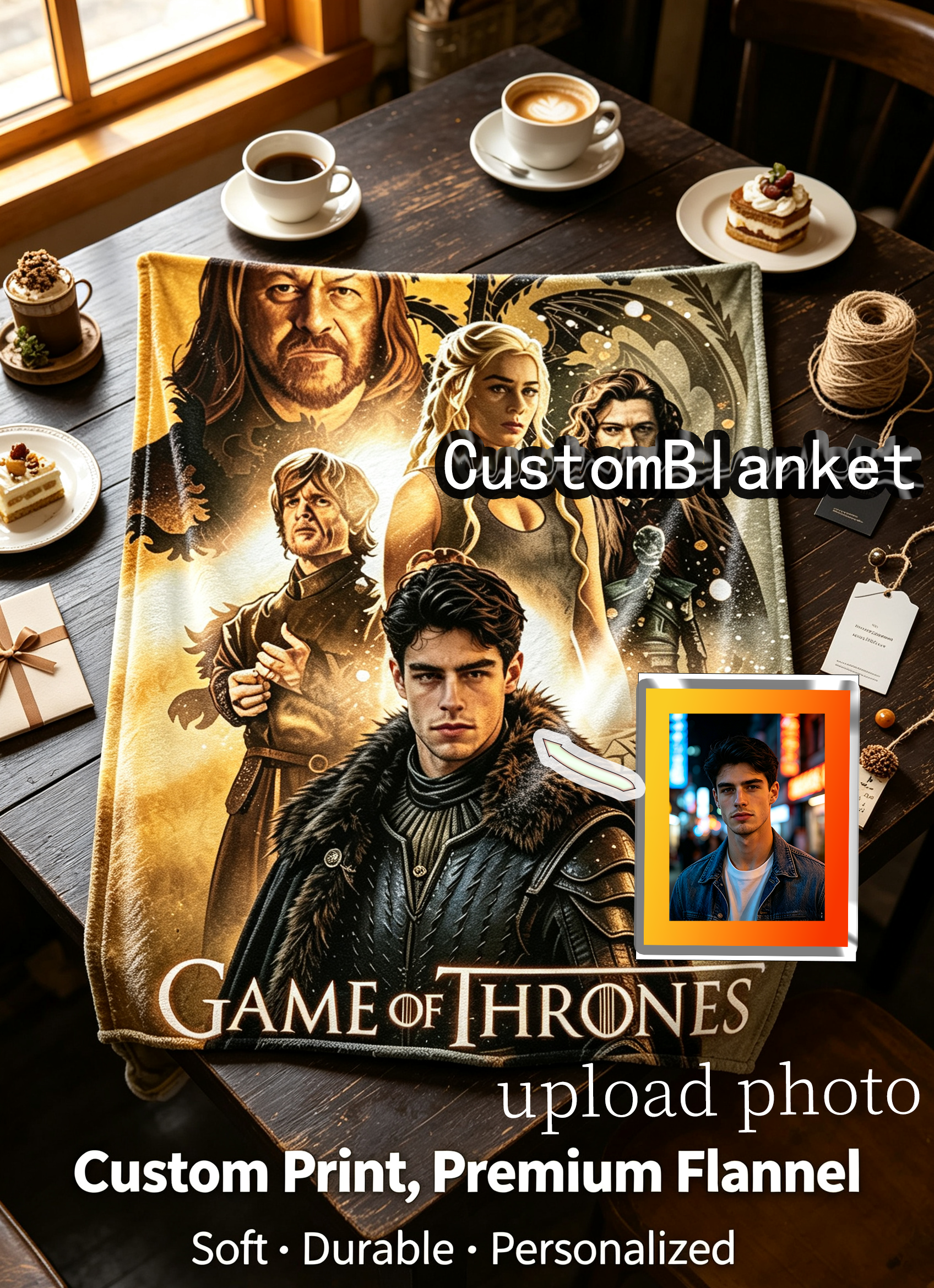 Custom Face Blanket Game of Thrones Flannel Blanket Perfect for Couch Time or Bedroom Decor Ideal Gift for Fans and Collectors