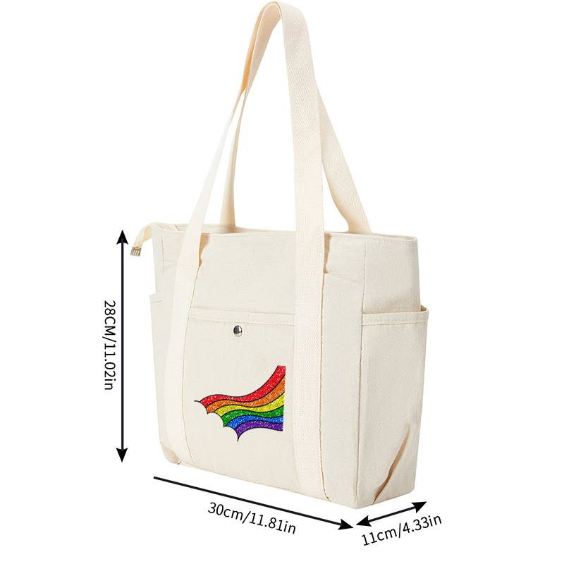 Multi Pocket Bag Beige with Rainbow Glitter Print Design Multi Pocket Bag Beige for Everyday Use and Outdoor Activities Ideal for Students and Urban Travelers