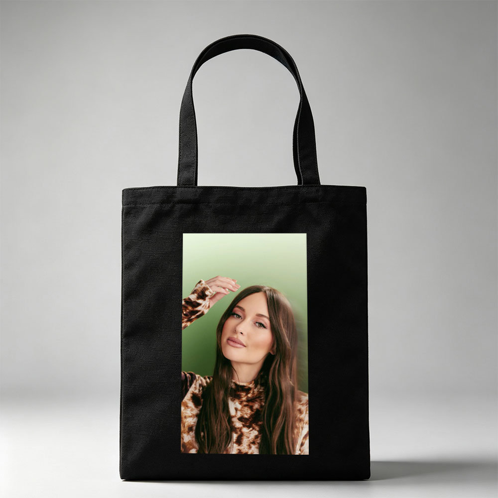Olivia Rodrigo in a Fashion Portrait Wearing a Leopard Print Top Against a Green Background - Canvas tote bags