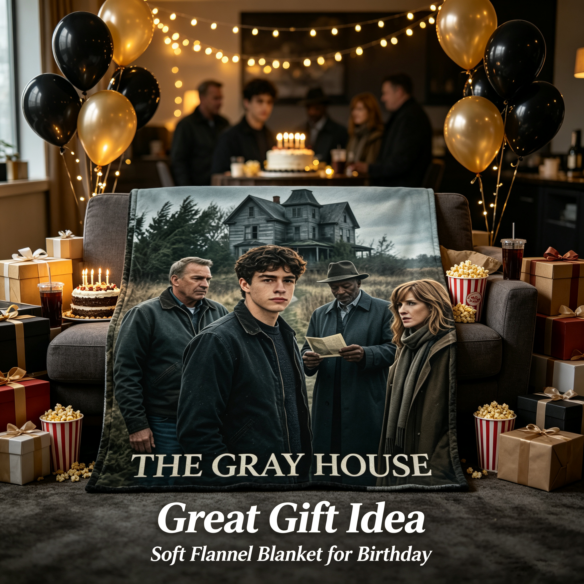 Custom Face Blanket The Gray House Movie Character Flannel Blanket for Cozy Home Use, Perfect Gift or Giveaway Item