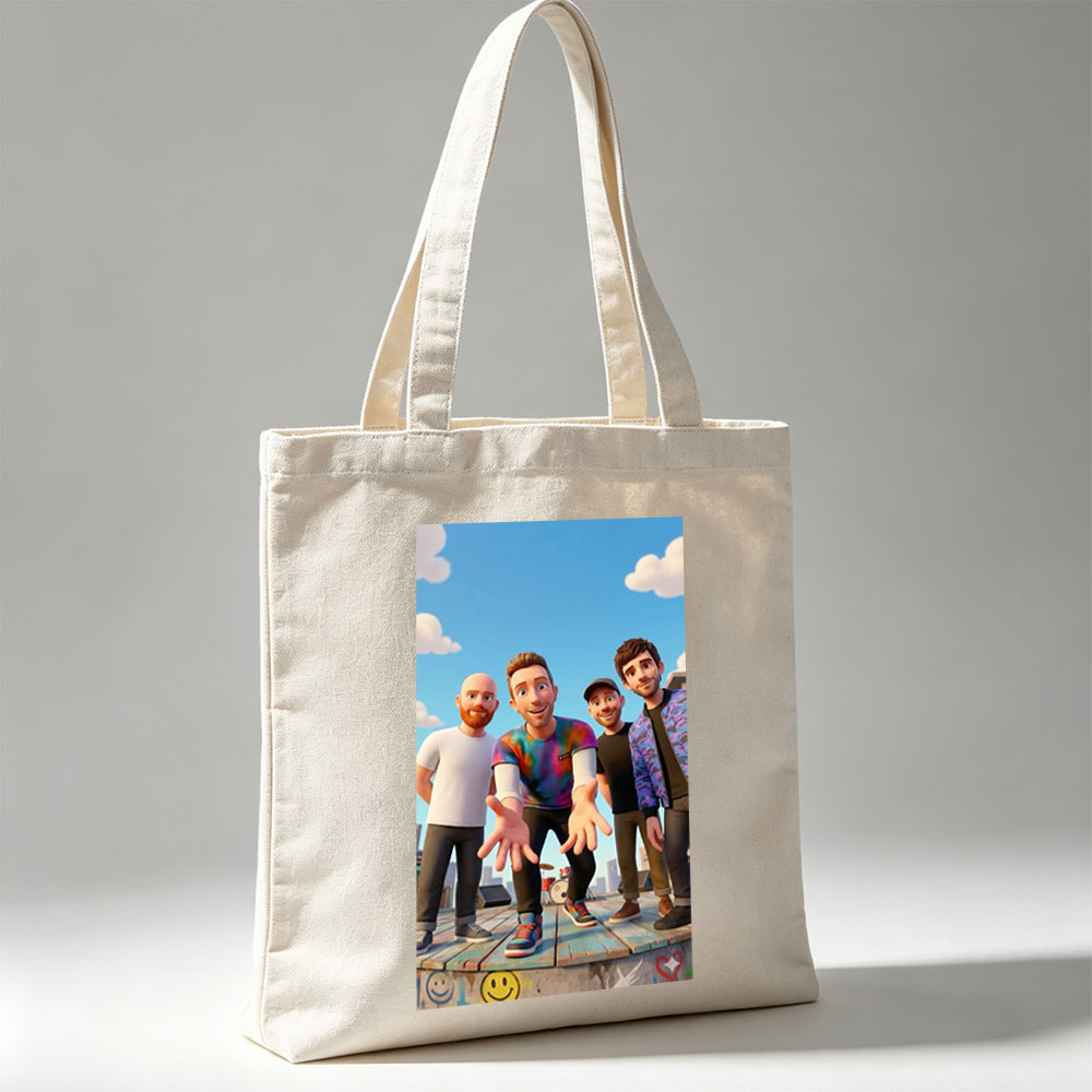 The Lonely Island Band Members on a Rooftop Stage with Graffiti and City Skyline Background - Canvas tote bags