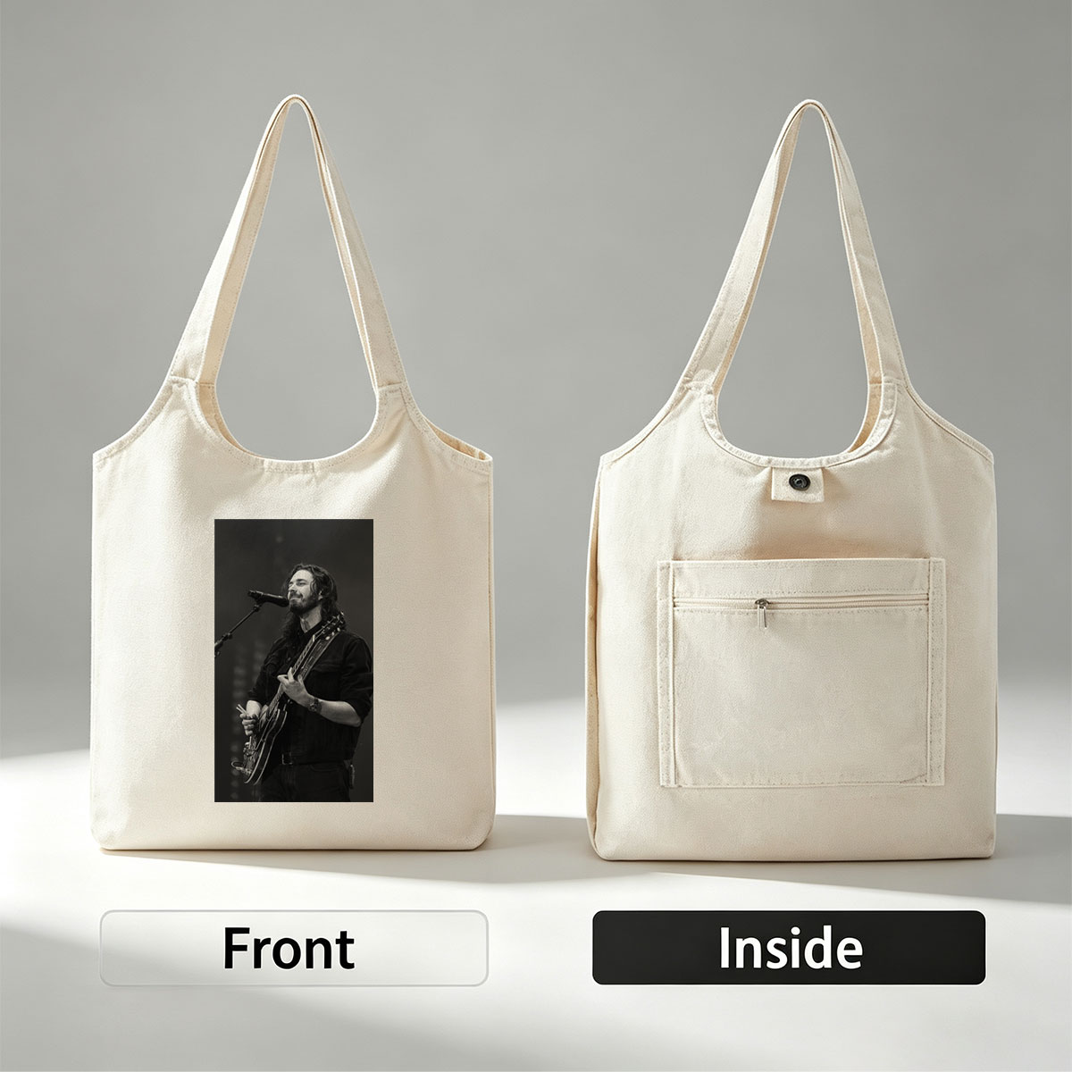 Hozier Performing Live on Stage with Electric Guitar and Microphone - Canvas shoulder bags/