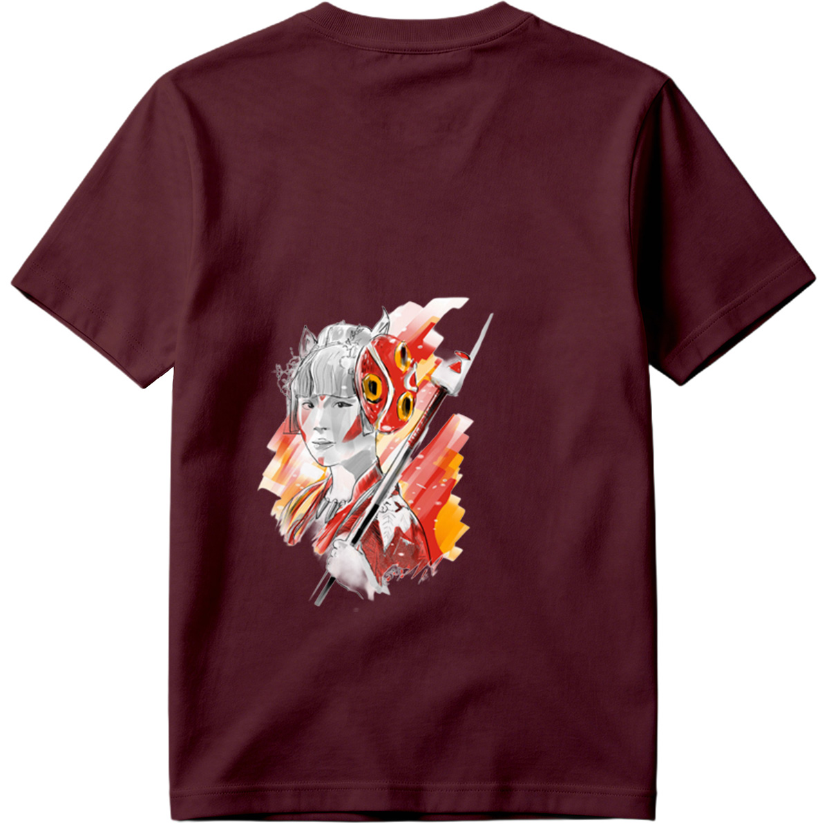 Samurai Girl with Red Mask and Spear - Tee