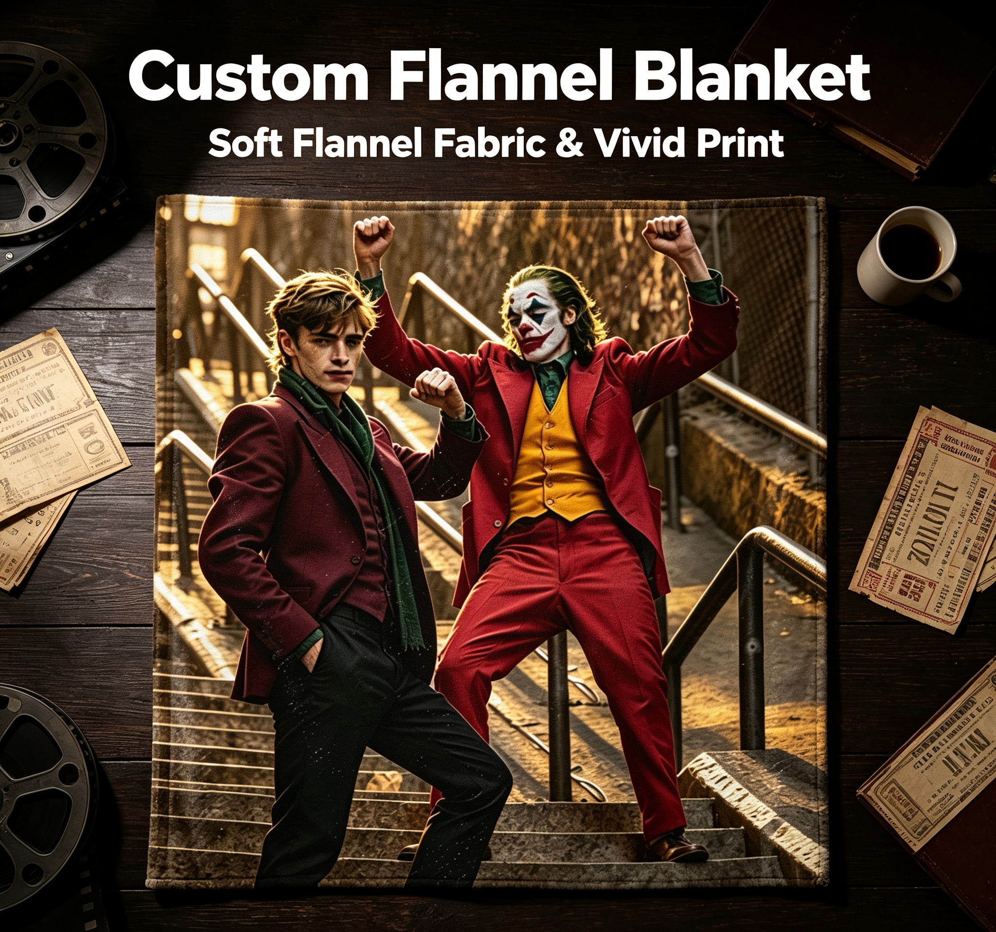 Custom Face Blanket Joker Movie Character Flannel Blanket for Couch or Bedding Gift Idea for Fans and Collectors