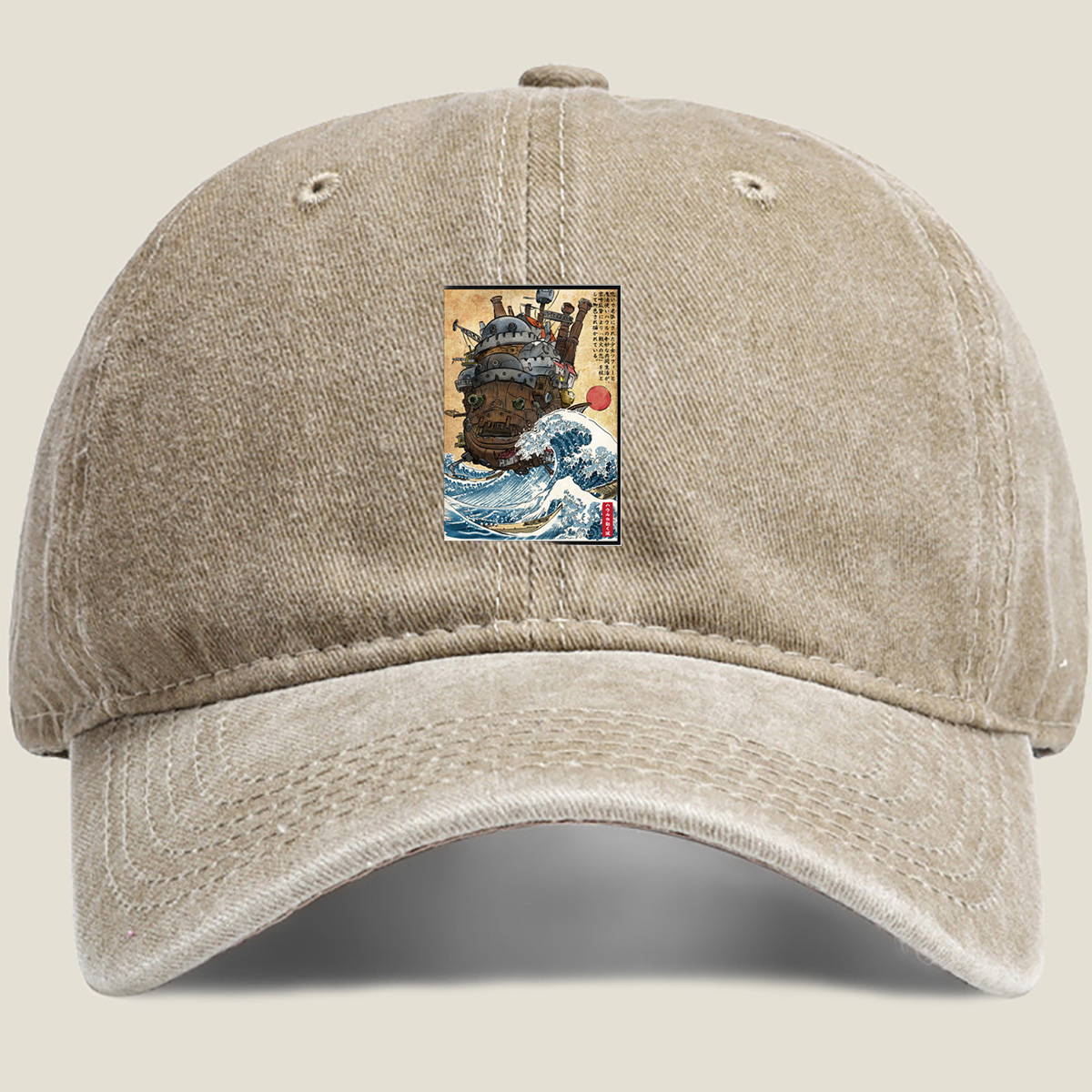 Howl's Moving Castle and the Great Wave - Washed Denim - Baseball Cap